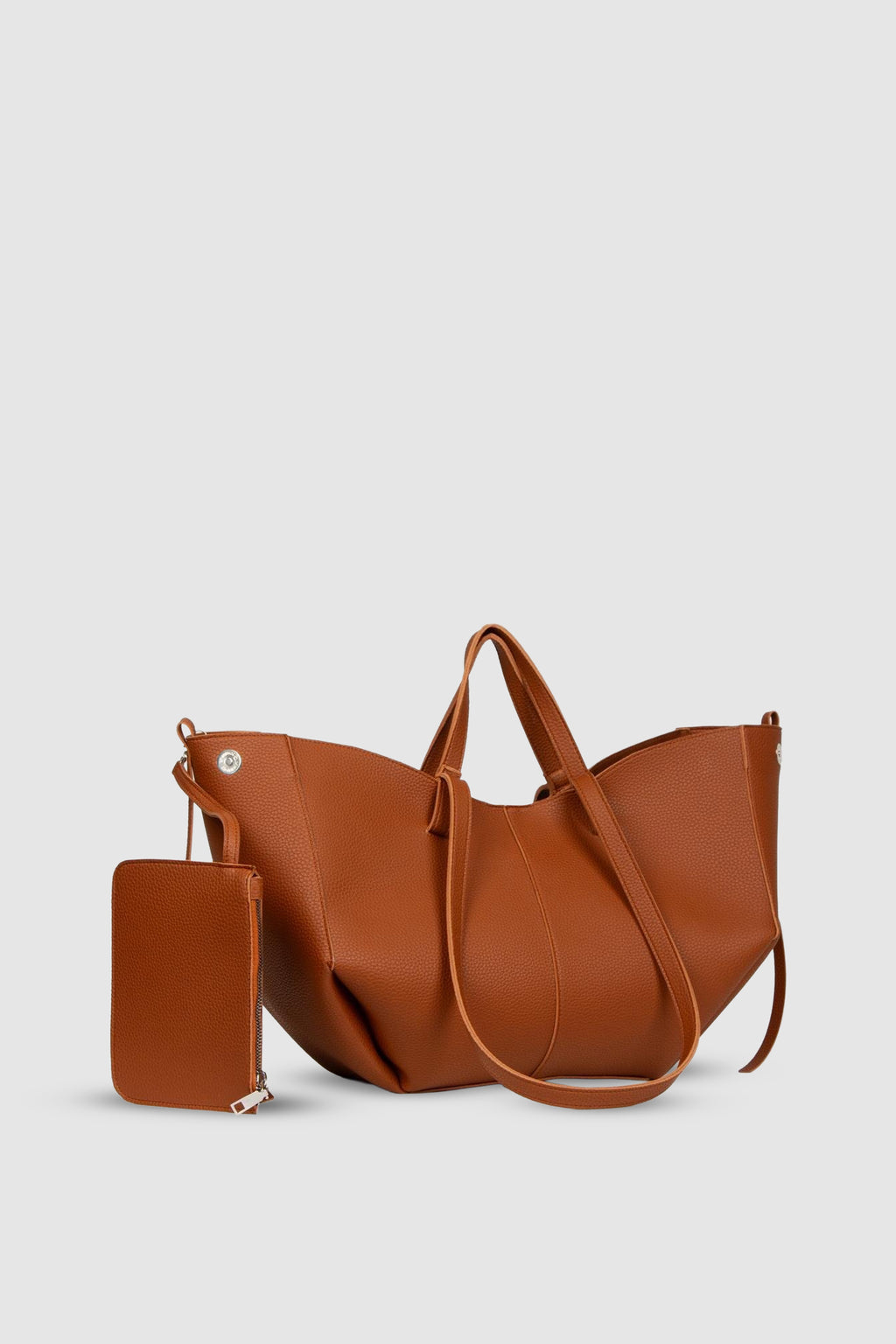 Arisa Ayarlanabilir Formlu Çift Saplı Cüzdanlı Büyük Tote Omuz, Kol ve El Çantası Taba