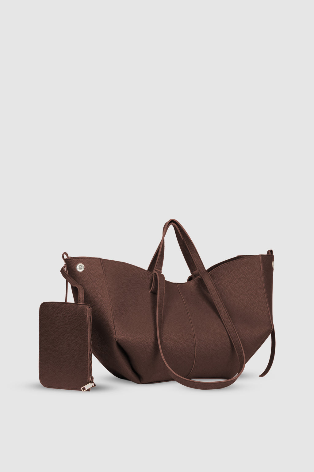 Arisa Ayarlanabilir Formlu Çift Saplı Cüzdanlı Büyük Tote Omuz, Kol ve El Çantası Acı Kahve