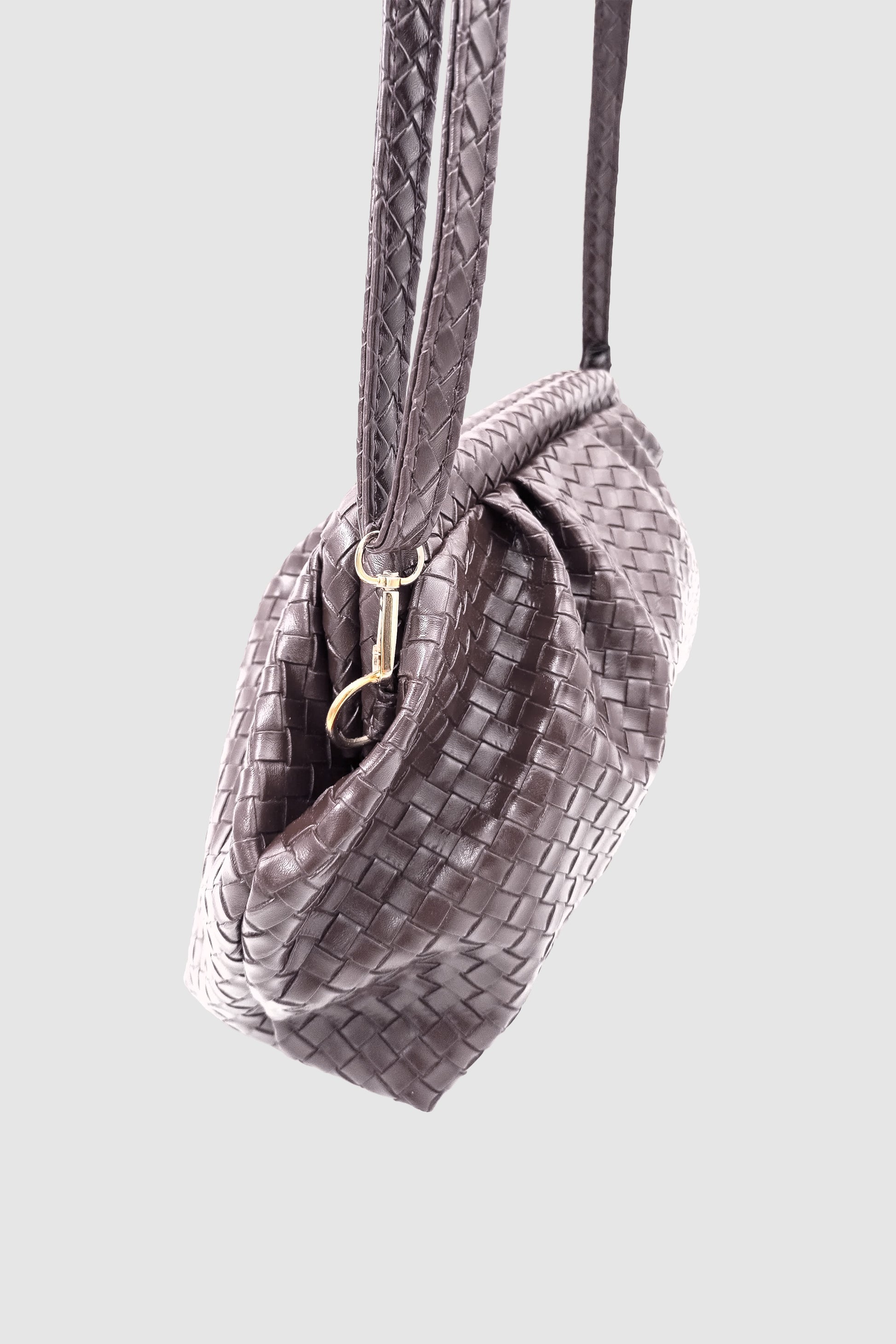 Arvia Örgü Desen Yumuşak Formlu Ayarlanabilir Çapraz Askılı El Çantası Koyu Kahve