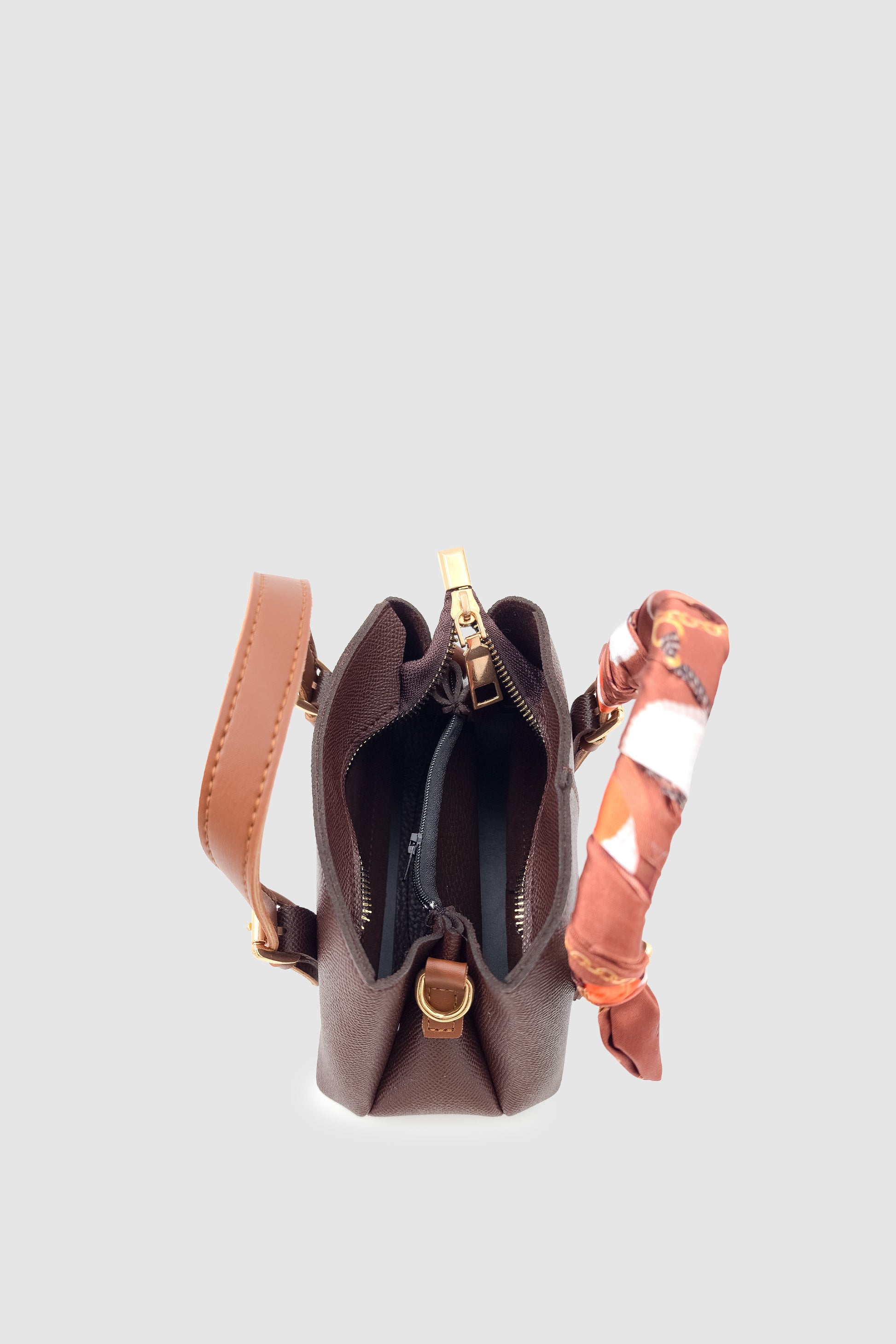 Coris Fularlı Saplı Mini Boy Çapraz Askılı El Çantası Acı Kahve-Taba