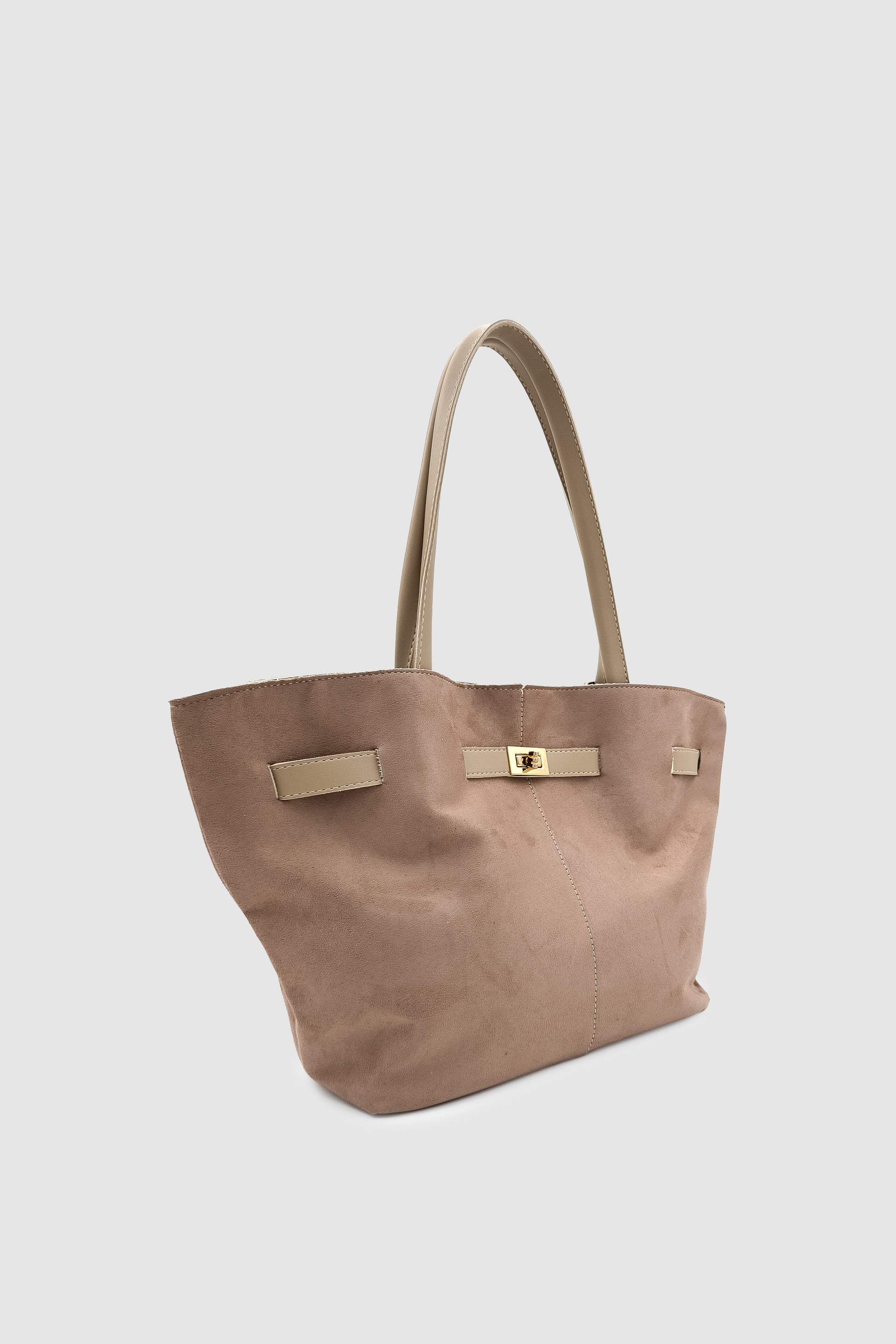 Ferny Kemer, Toka ve Dikiş Detaylı Süet Kol ve Omuz Çantası Vizon