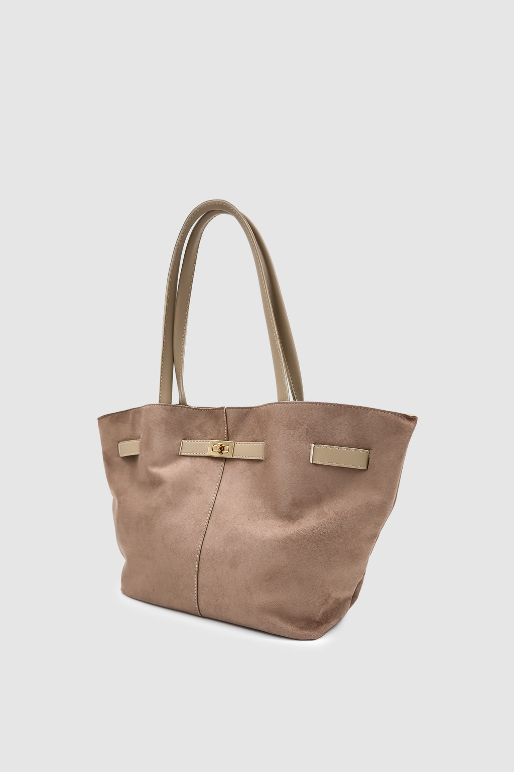 Ferny Kemer, Toka ve Dikiş Detaylı Süet Kol ve Omuz Çantası Vizon