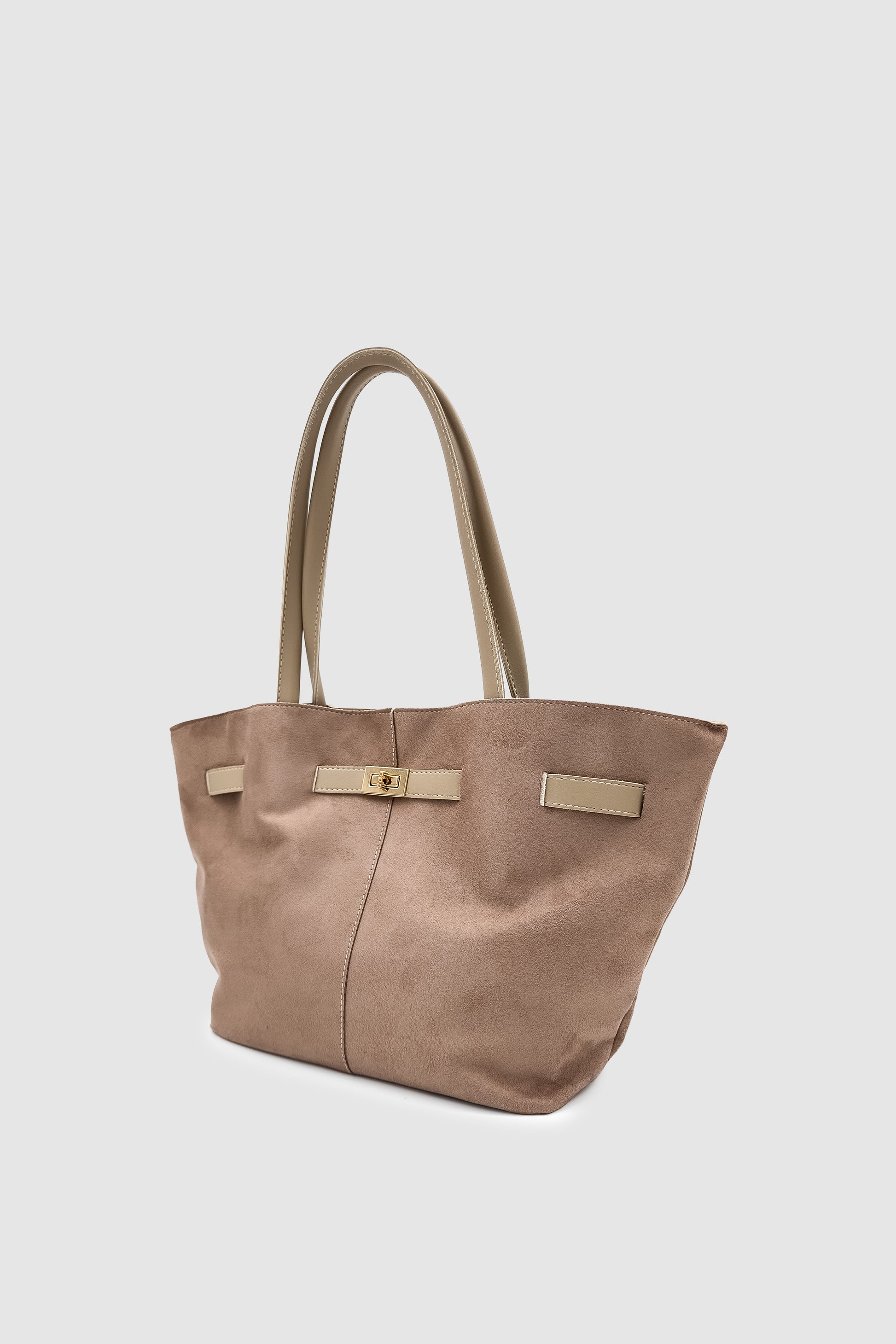 Ferny Kemer, Toka ve Dikiş Detaylı Süet Kol ve Omuz Çantası Vizon