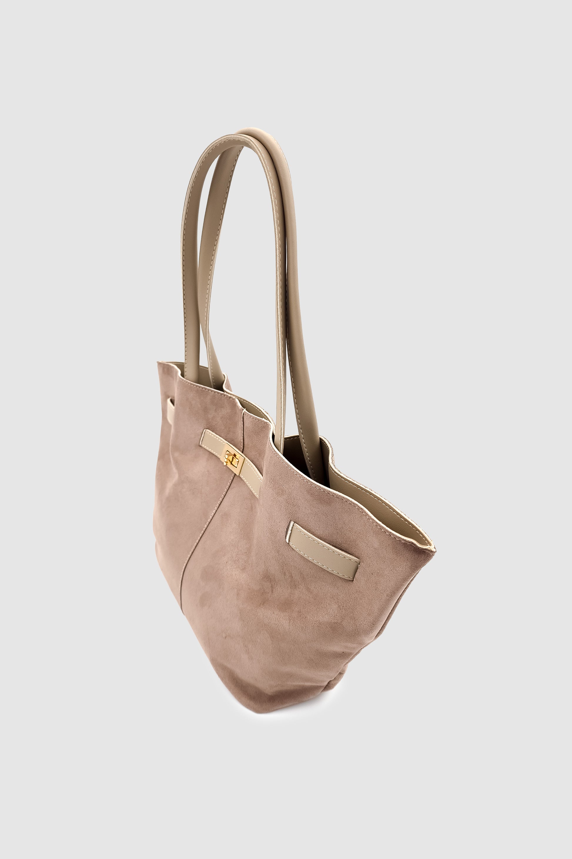 Ferny Kemer, Toka ve Dikiş Detaylı Süet Kol ve Omuz Çantası Vizon