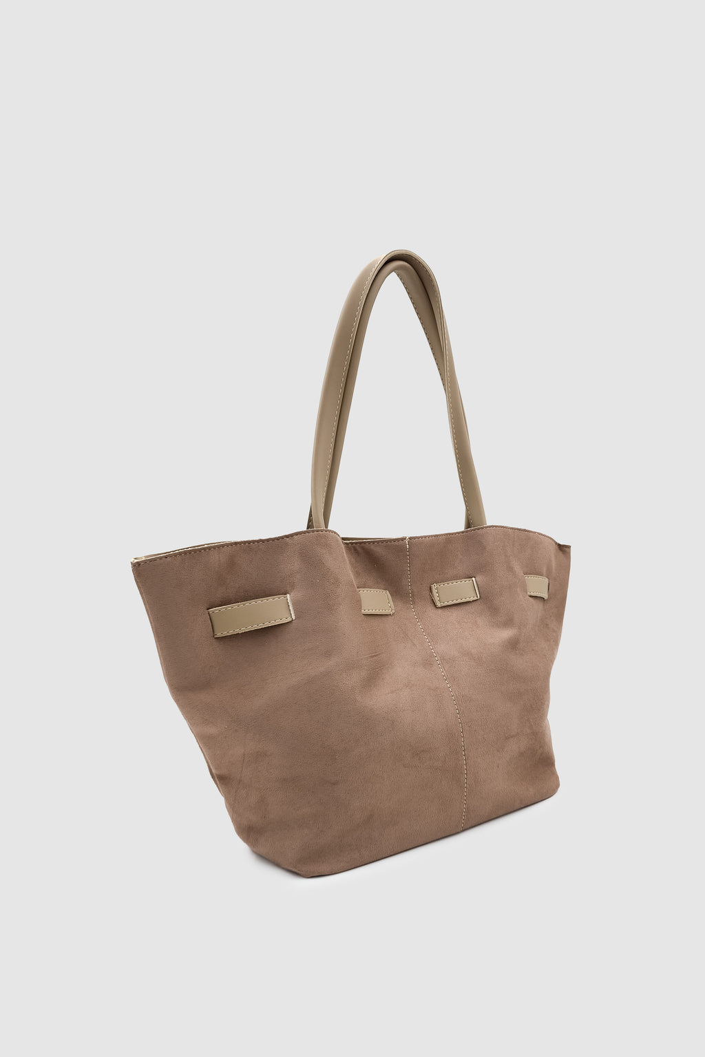 Ferny Kemer, Toka ve Dikiş Detaylı Süet Kol ve Omuz Çantası Vizon