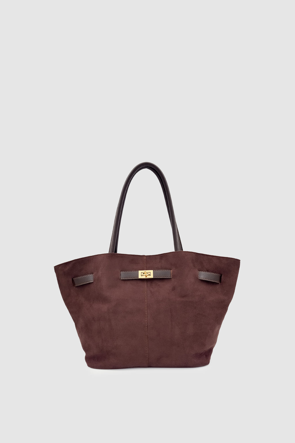 Ferny Kemer, Toka ve Dikiş Detaylı Süet Kol ve Omuz Çantası Acı Kahve