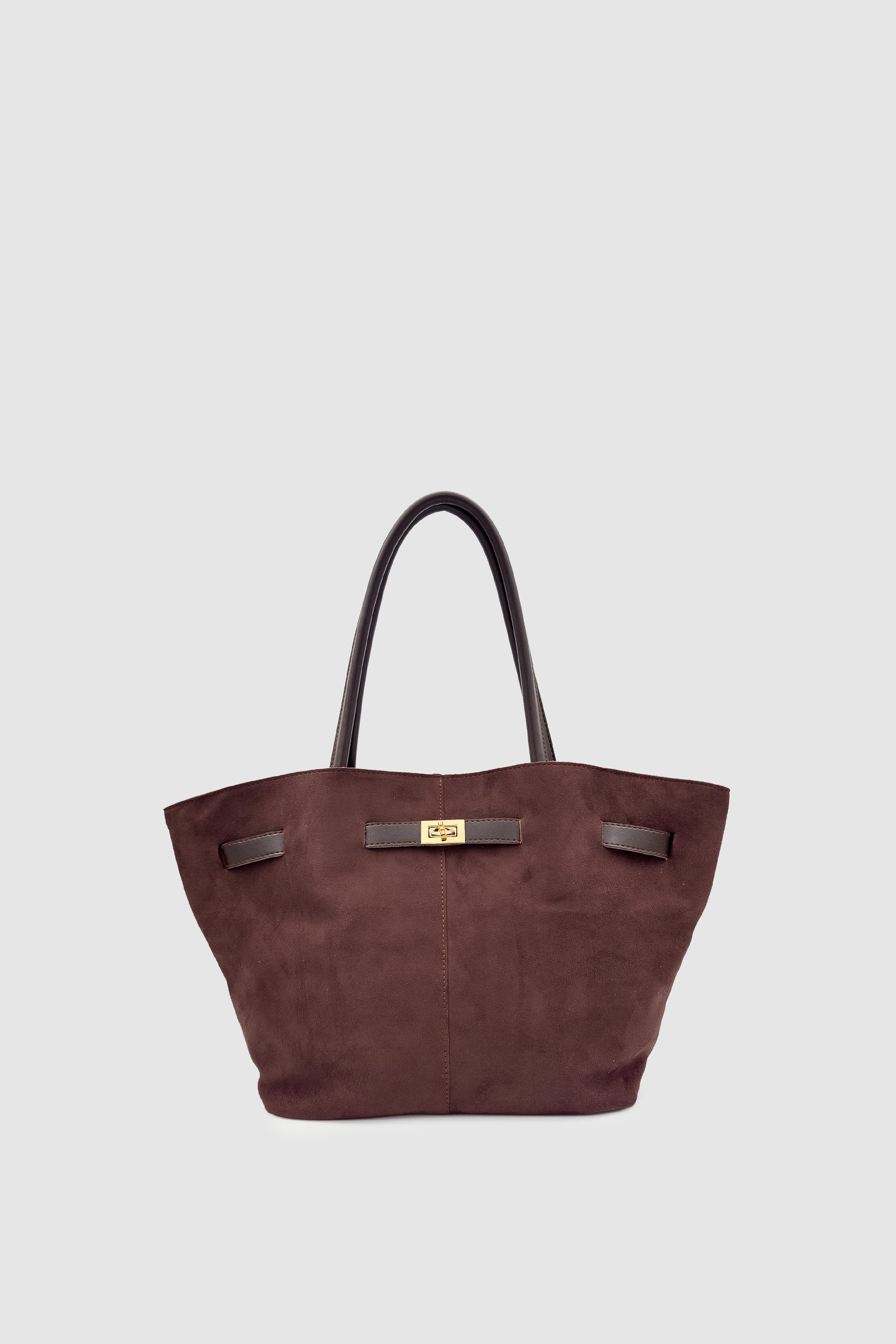 Ferny Kemer, Toka ve Dikiş Detaylı Süet Kol ve Omuz Çantası Acı Kahve