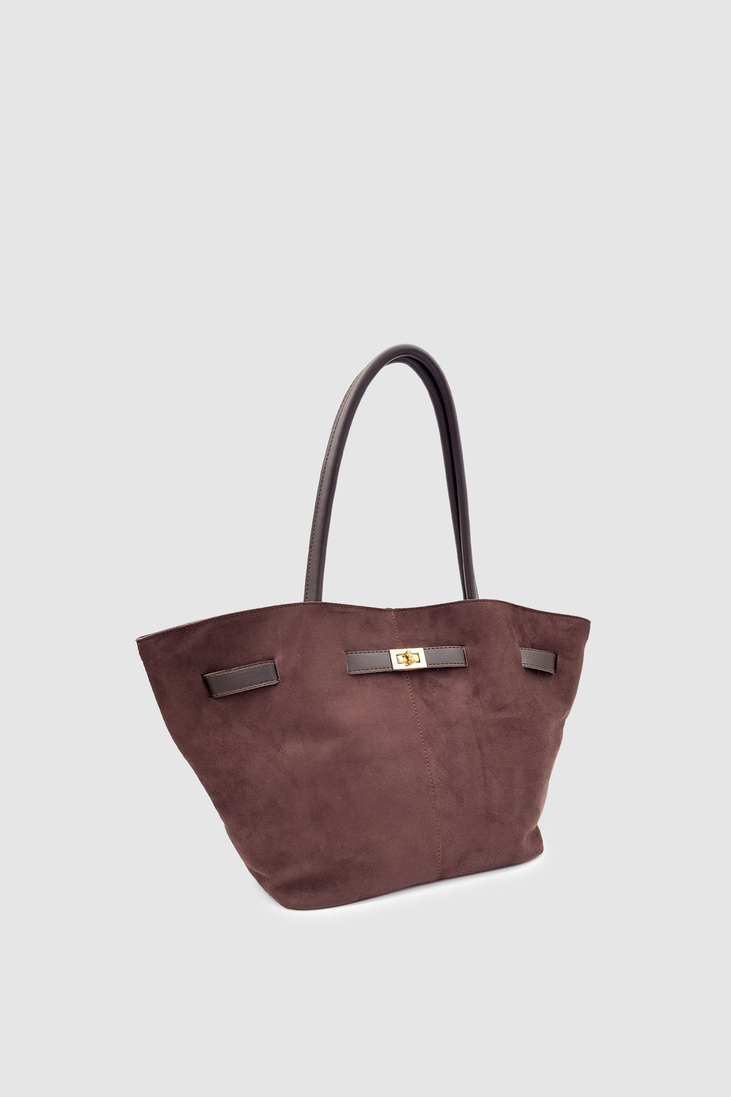 Ferny Kemer, Toka ve Dikiş Detaylı Süet Kol ve Omuz Çantası Acı Kahve