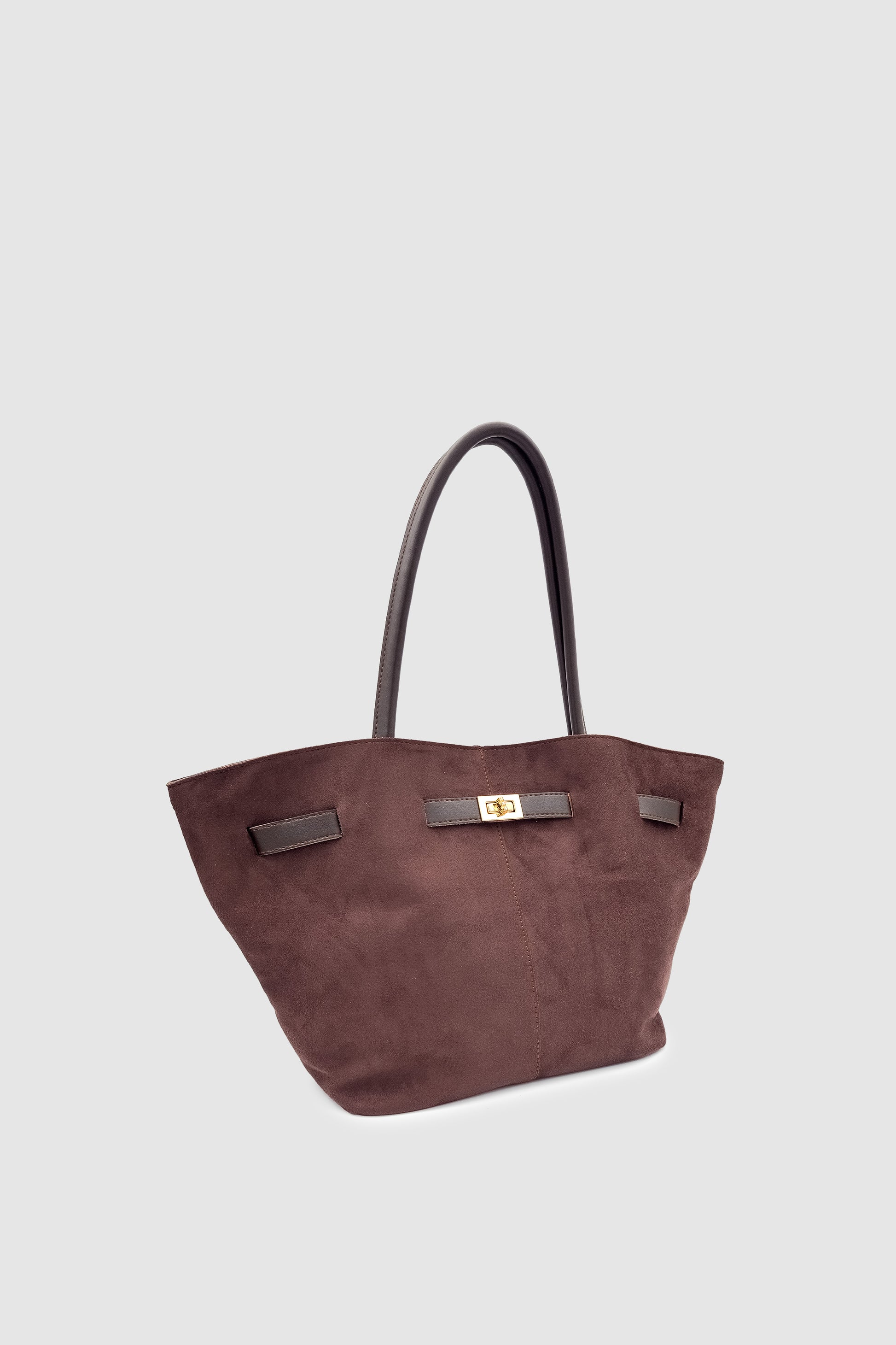 Ferny Kemer, Toka ve Dikiş Detaylı Süet Kol ve Omuz Çantası Acı Kahve