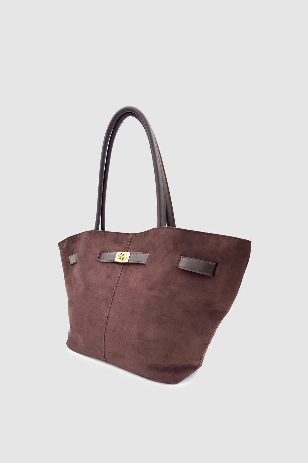 Ferny Kemer, Toka ve Dikiş Detaylı Süet Kol ve Omuz Çantası Acı Kahve