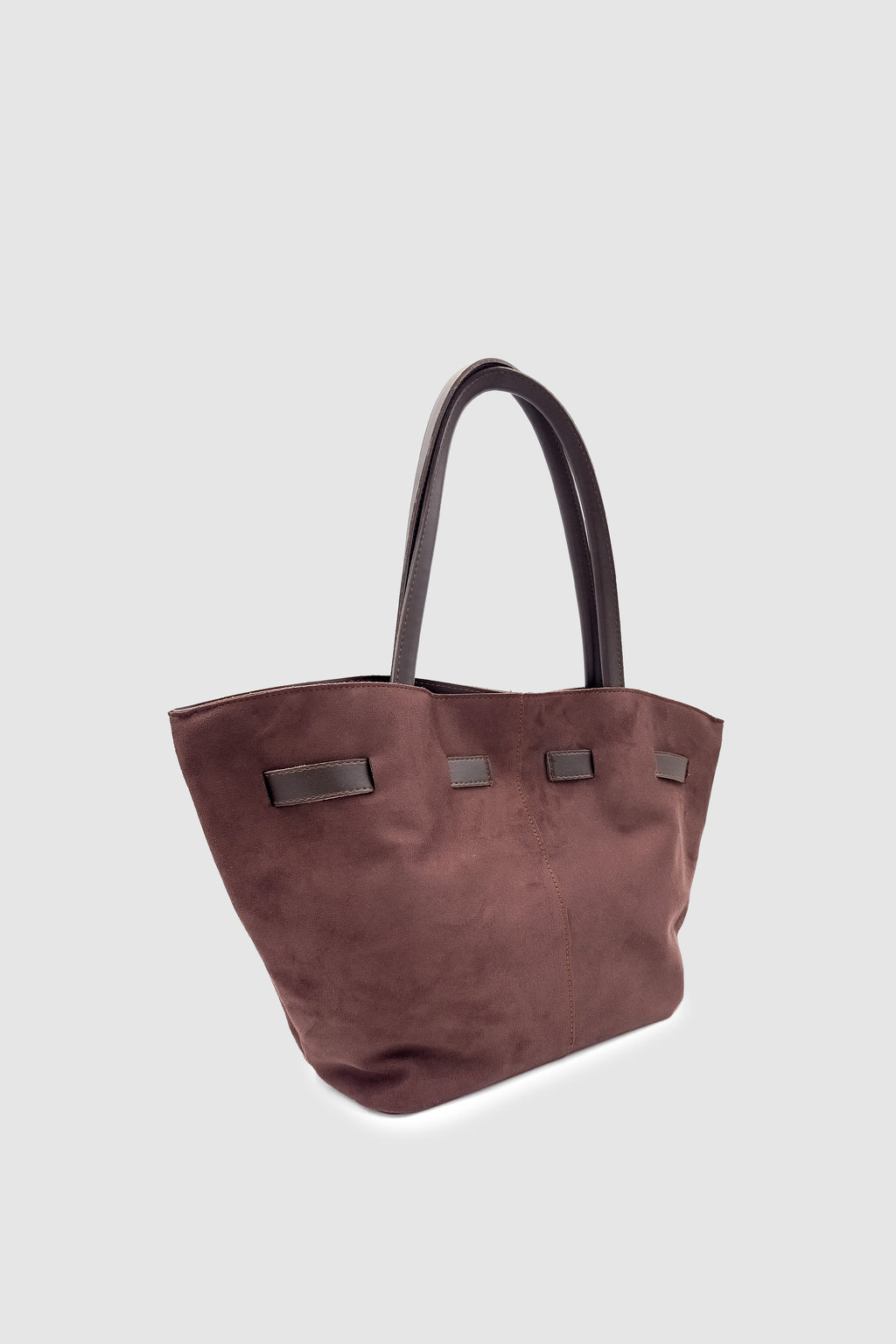 Ferny Kemer, Toka ve Dikiş Detaylı Süet Kol ve Omuz Çantası Acı Kahve