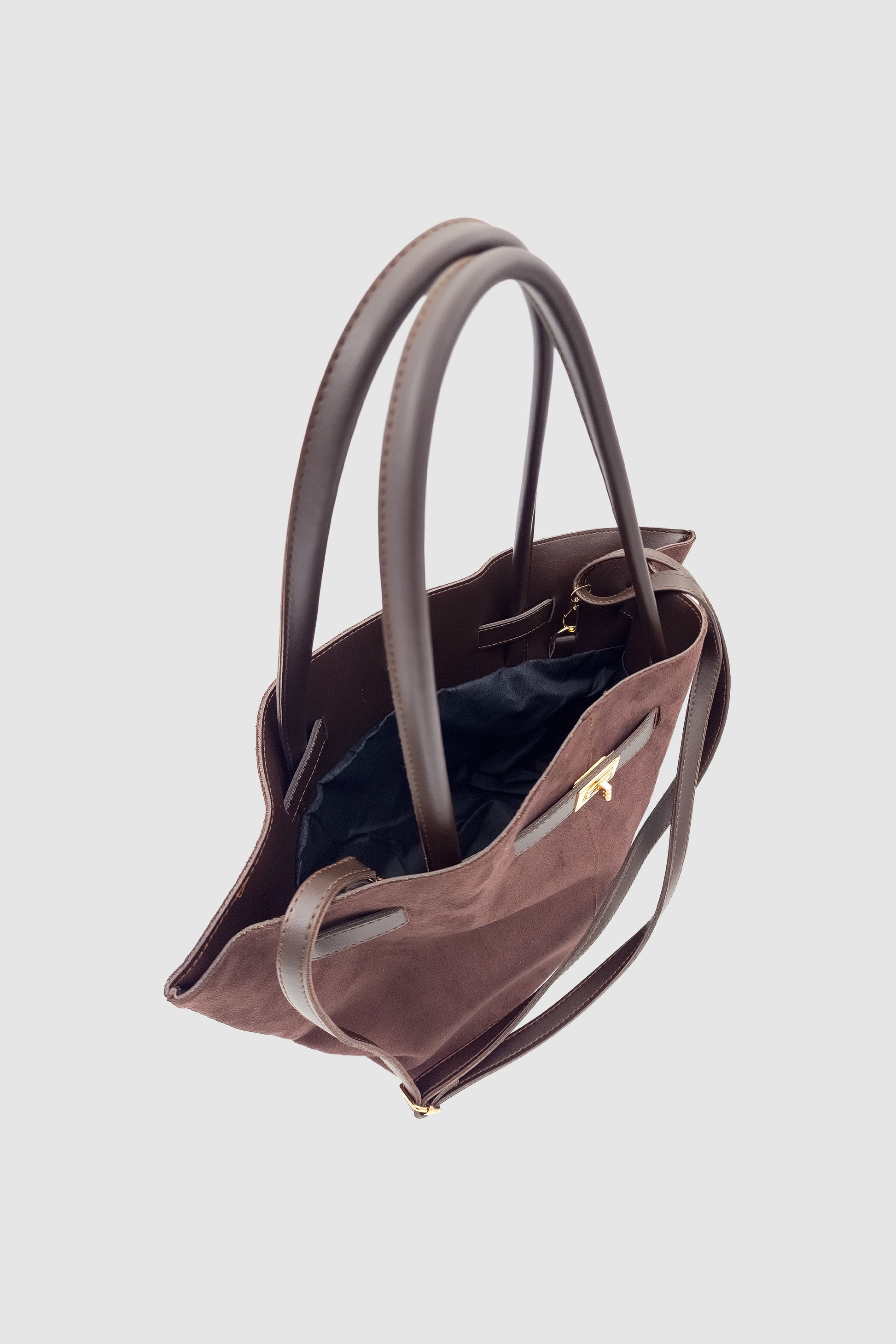 Ferny Kemer, Toka ve Dikiş Detaylı Süet Kol ve Omuz Çantası Acı Kahve