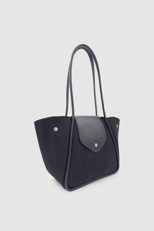 Lacel Fermuarlı Kanatlı Tote Süet Omuz, Kol ve El Çantası Siyah