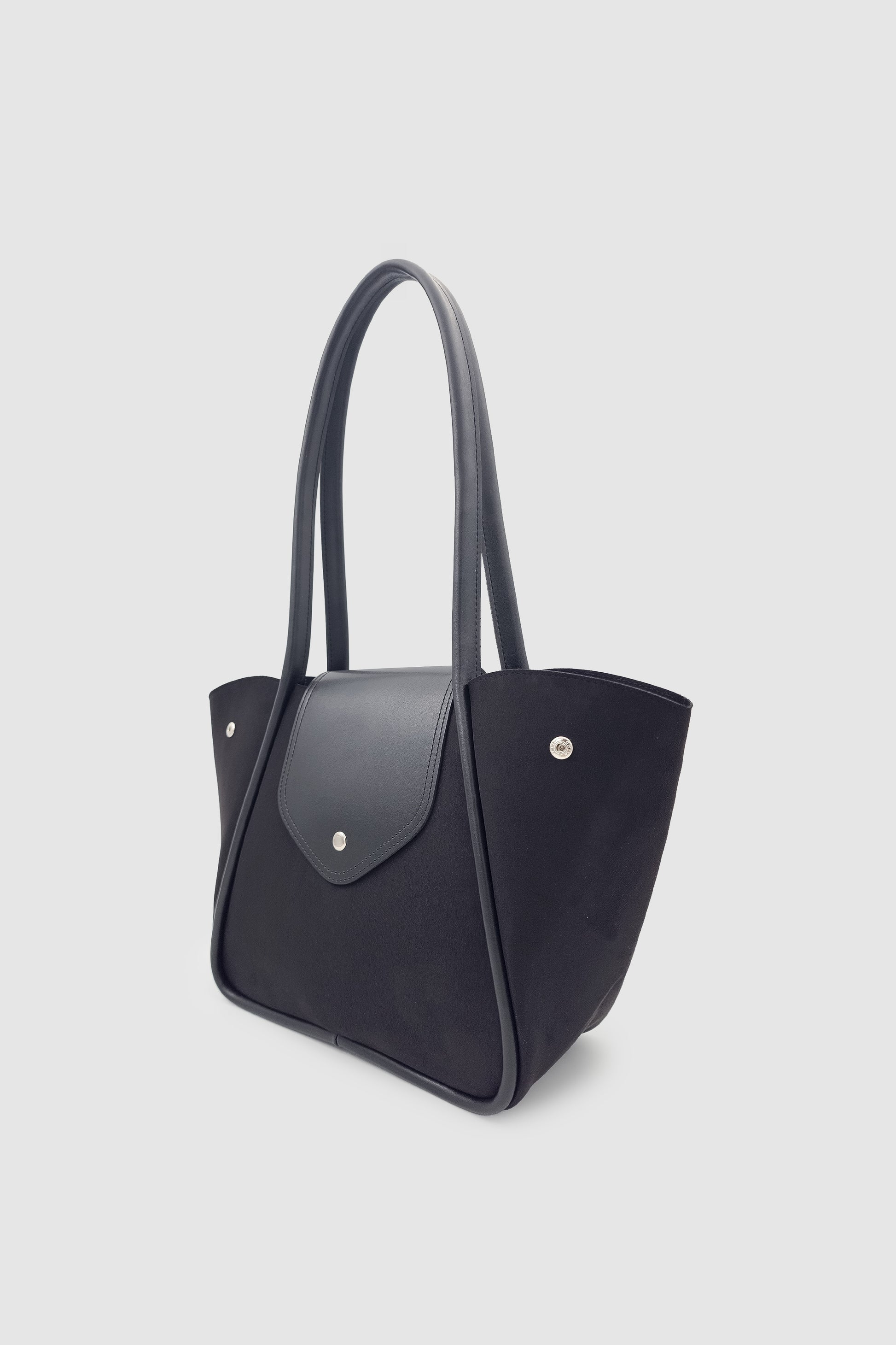 Lacel Fermuarlı Kanatlı Tote Süet Omuz, Kol ve El Çantası Siyah