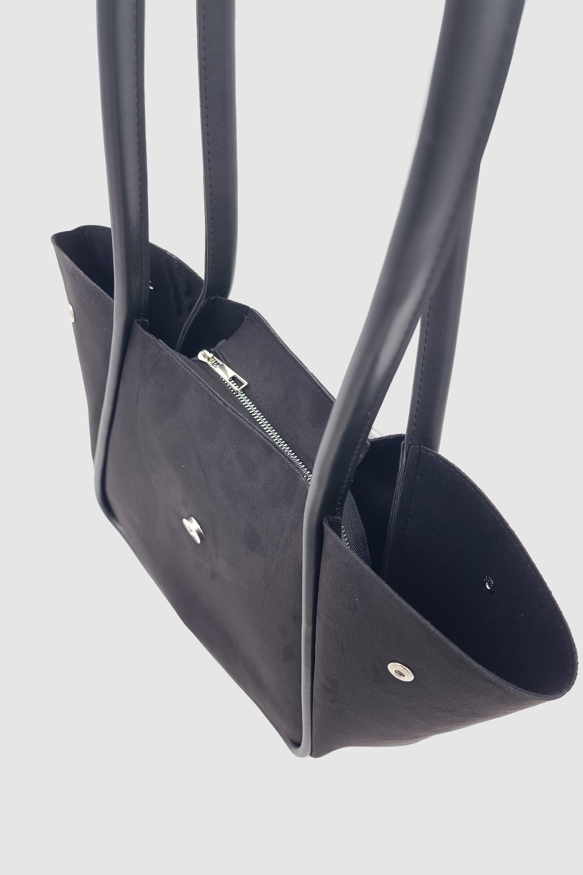 Lacel Fermuarlı Kanatlı Tote Süet Omuz, Kol ve El Çantası Siyah