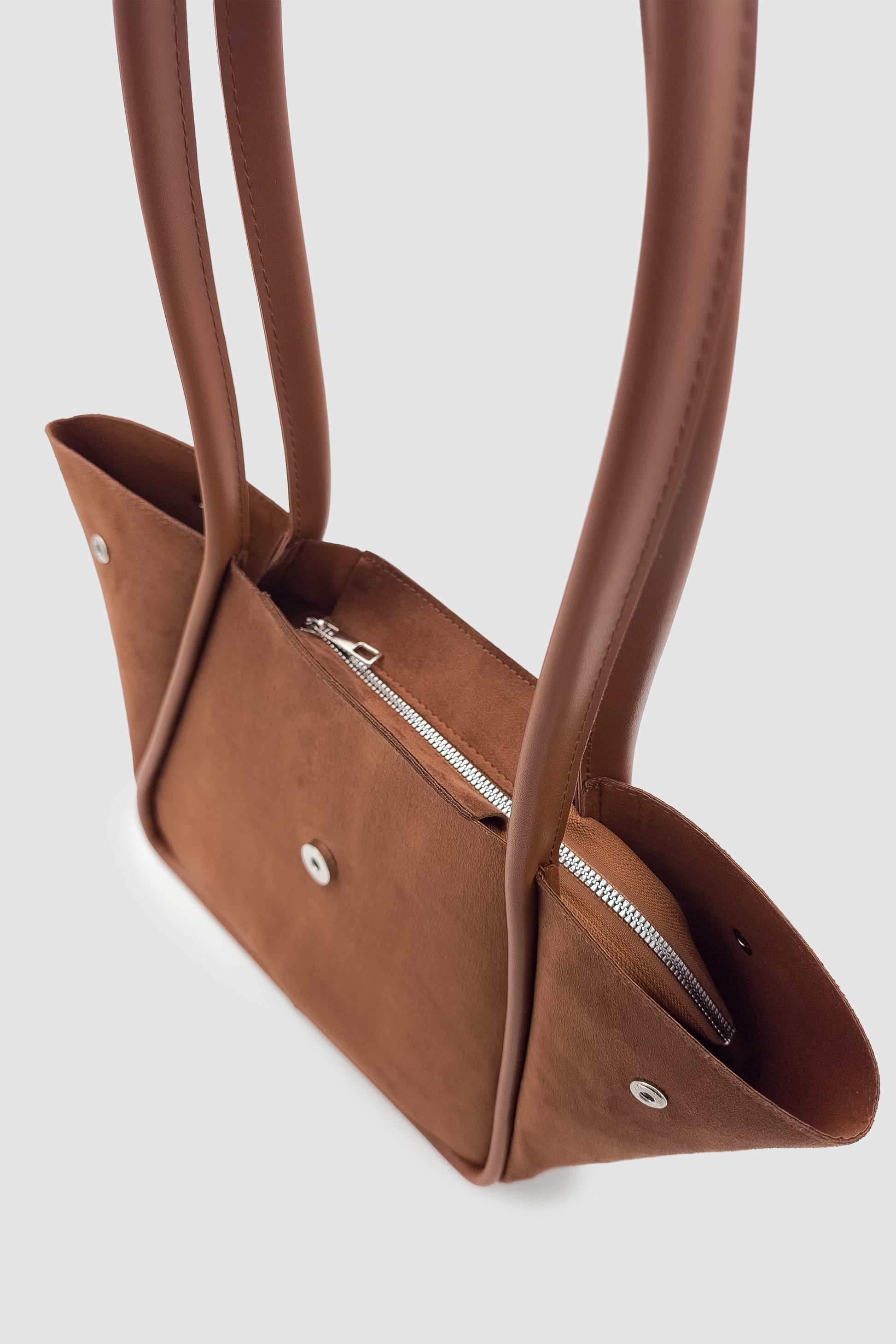 Lacel Fermuarlı Kanatlı Tote Süet Omuz, Kol ve El Çantası Taba