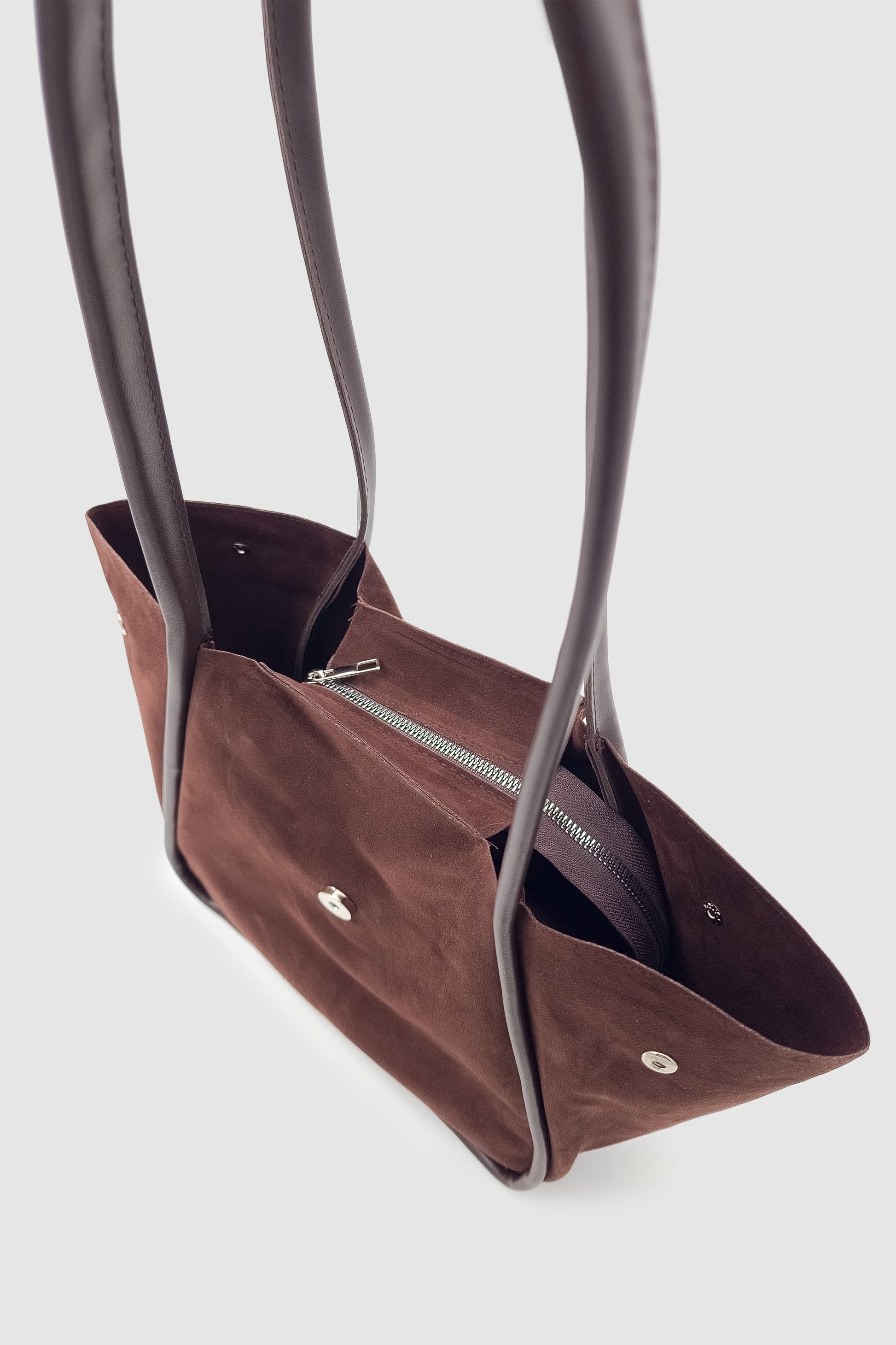 Lacel Fermuarlı Kanatlı Tote Süet Omuz, Kol ve El Çantası Acı Kahve