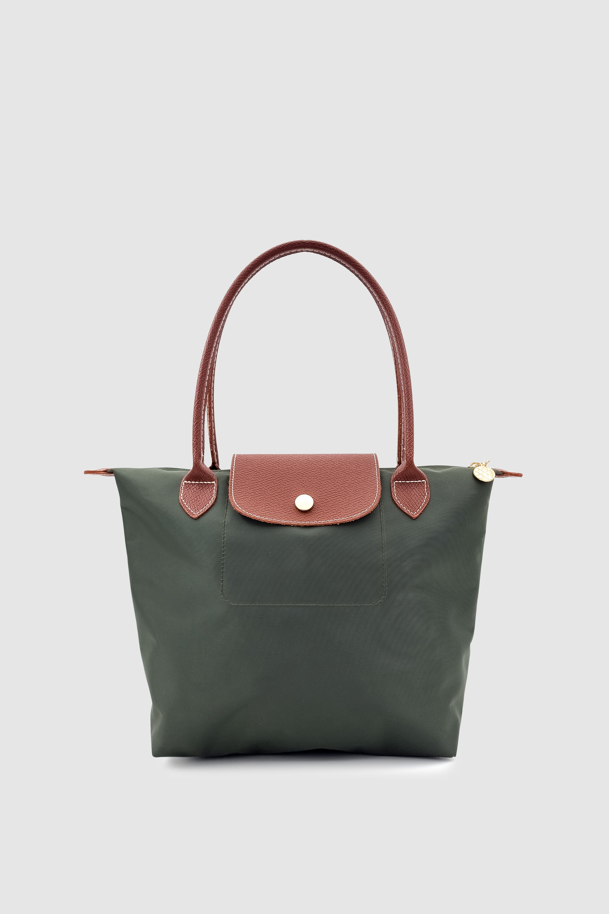 Liros Çıtçıt Kapak ve Fermuar Kapamalı Katlanabilir Büyük Boy Tote Omuz Çantası Haki-Taba