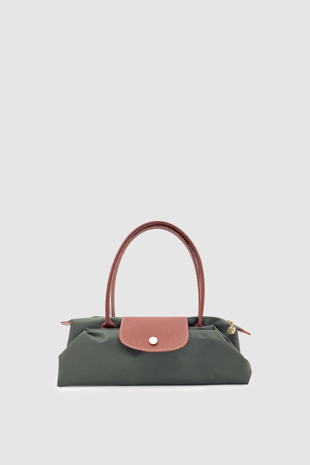 Liros Çıtçıt Kapak ve Fermuar Kapamalı Katlanabilir Büyük Boy Tote Omuz Çantası Haki-Taba