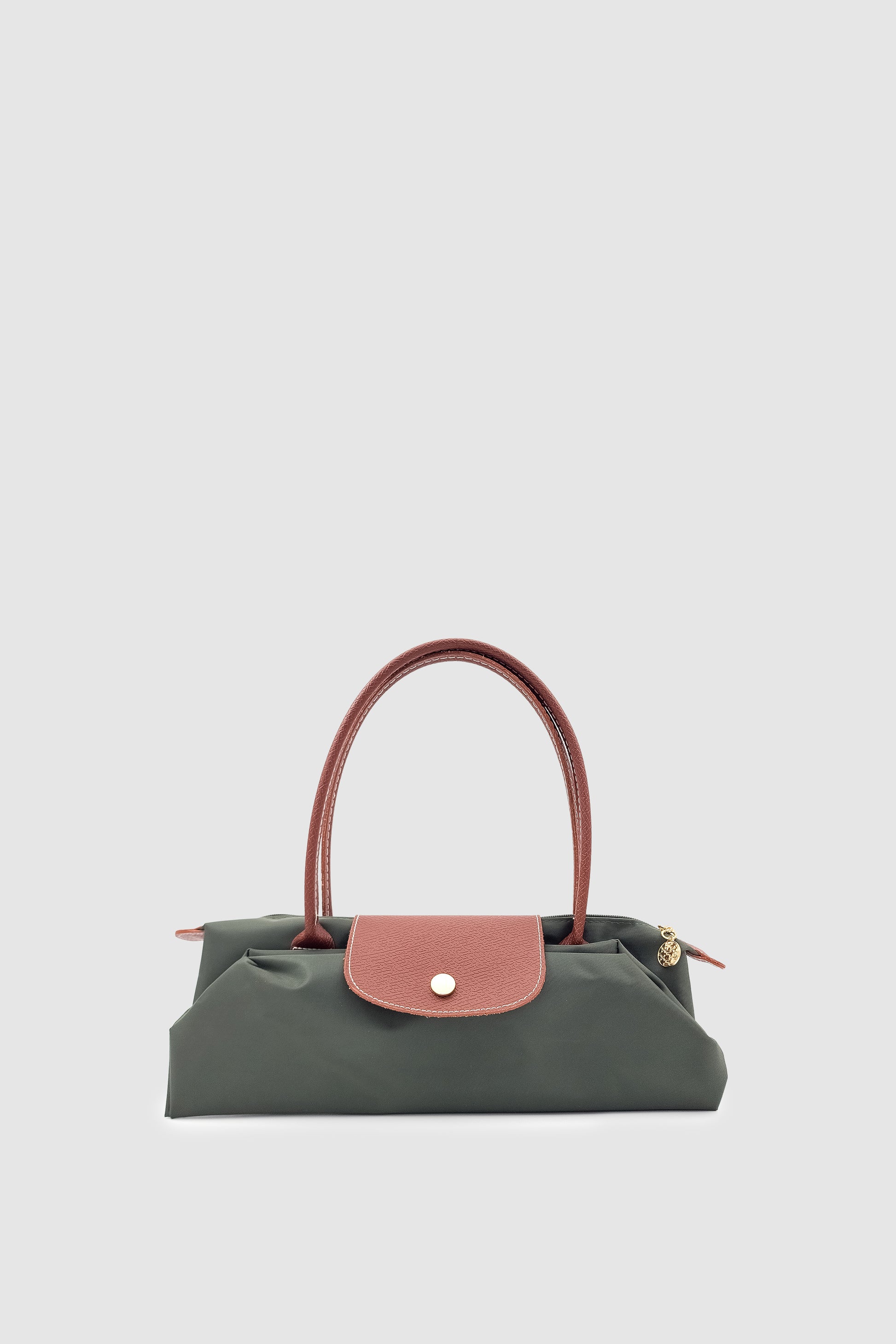 Liros Çıtçıt Kapak ve Fermuar Kapamalı Katlanabilir Büyük Boy Tote Omuz Çantası Haki-Taba