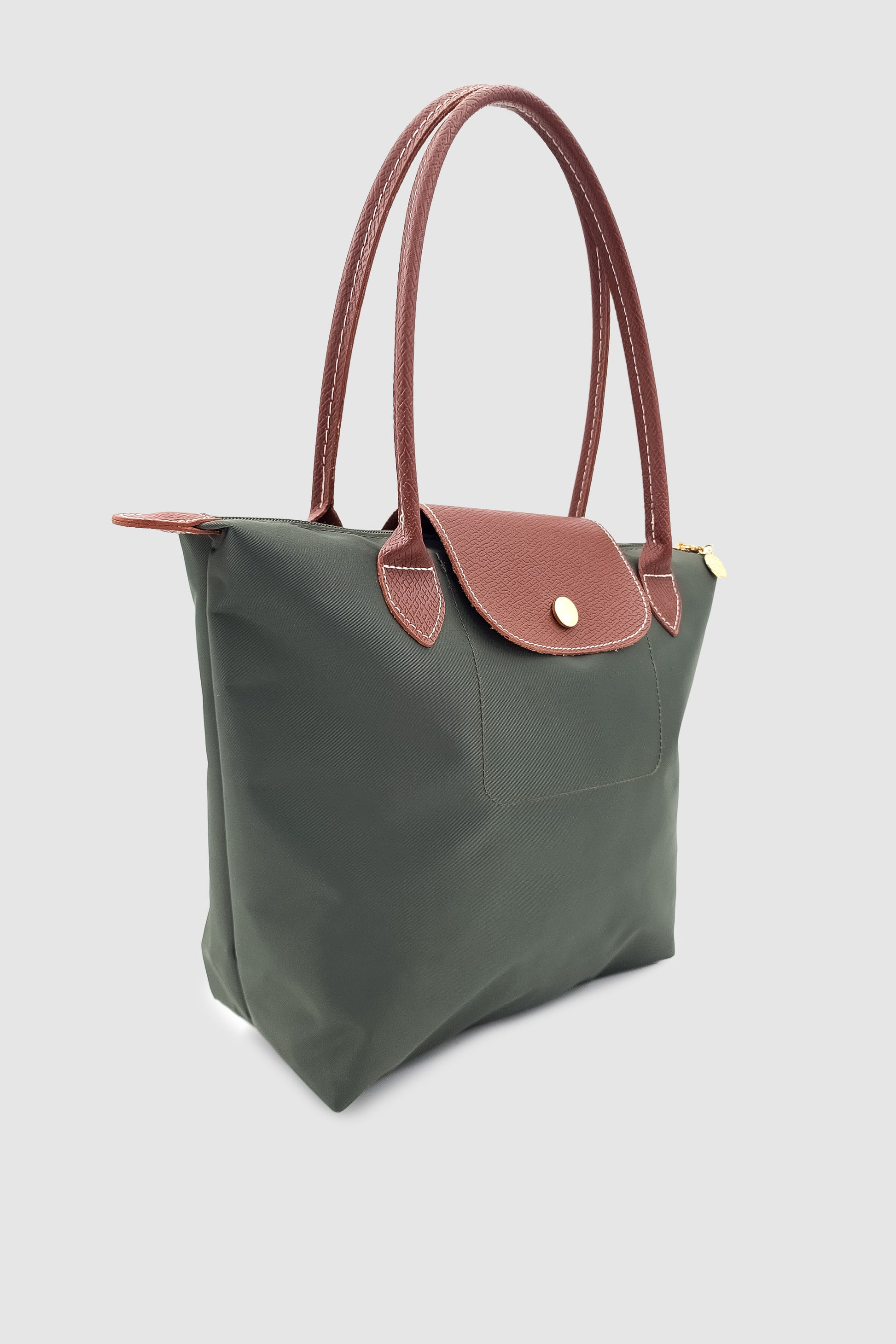 Liros Çıtçıt Kapak ve Fermuar Kapamalı Katlanabilir Büyük Boy Tote Omuz Çantası Haki-Taba