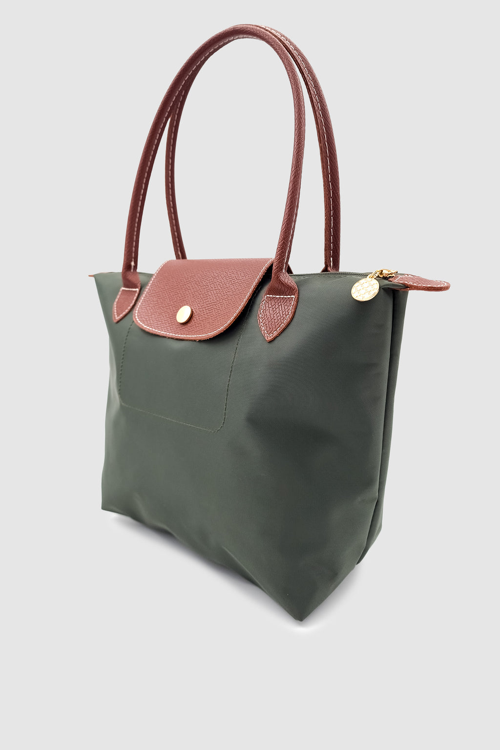 Liros Çıtçıt Kapak ve Fermuar Kapamalı Katlanabilir Büyük Boy Tote Omuz Çantası Haki-Taba