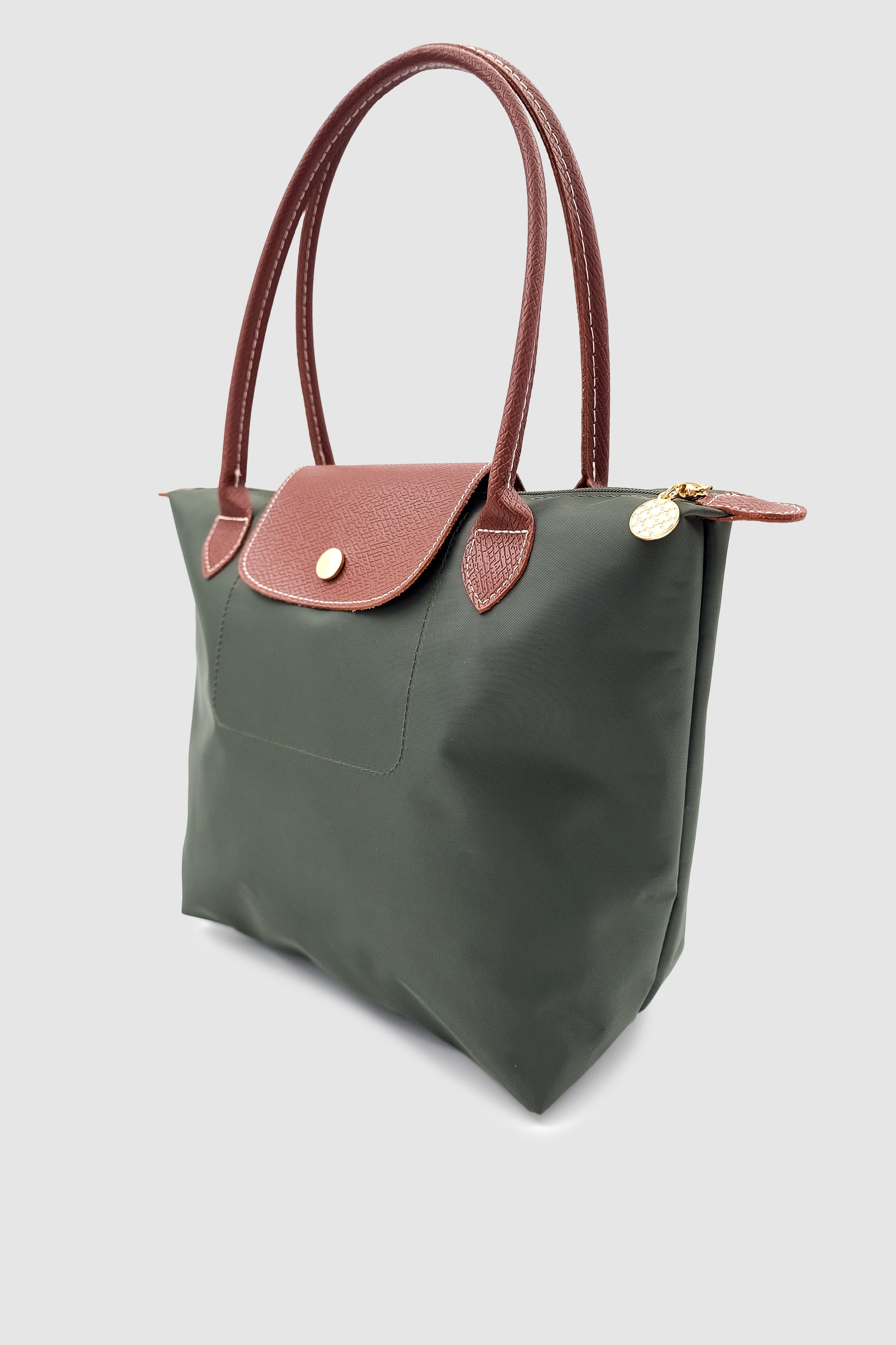 Liros Çıtçıt Kapak ve Fermuar Kapamalı Katlanabilir Büyük Boy Tote Omuz Çantası Haki-Taba