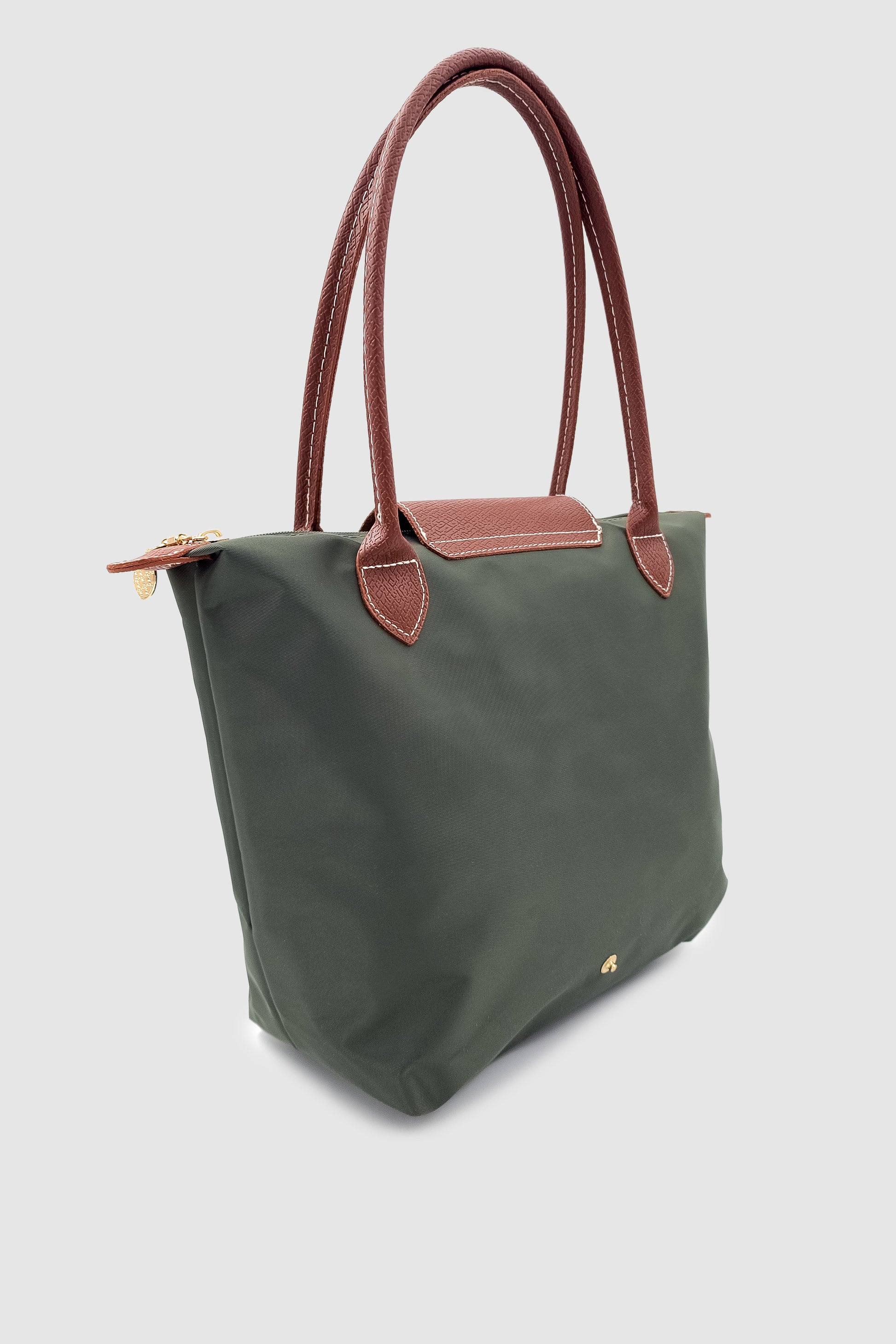 Liros Çıtçıt Kapak ve Fermuar Kapamalı Katlanabilir Büyük Boy Tote Omuz Çantası Haki-Taba