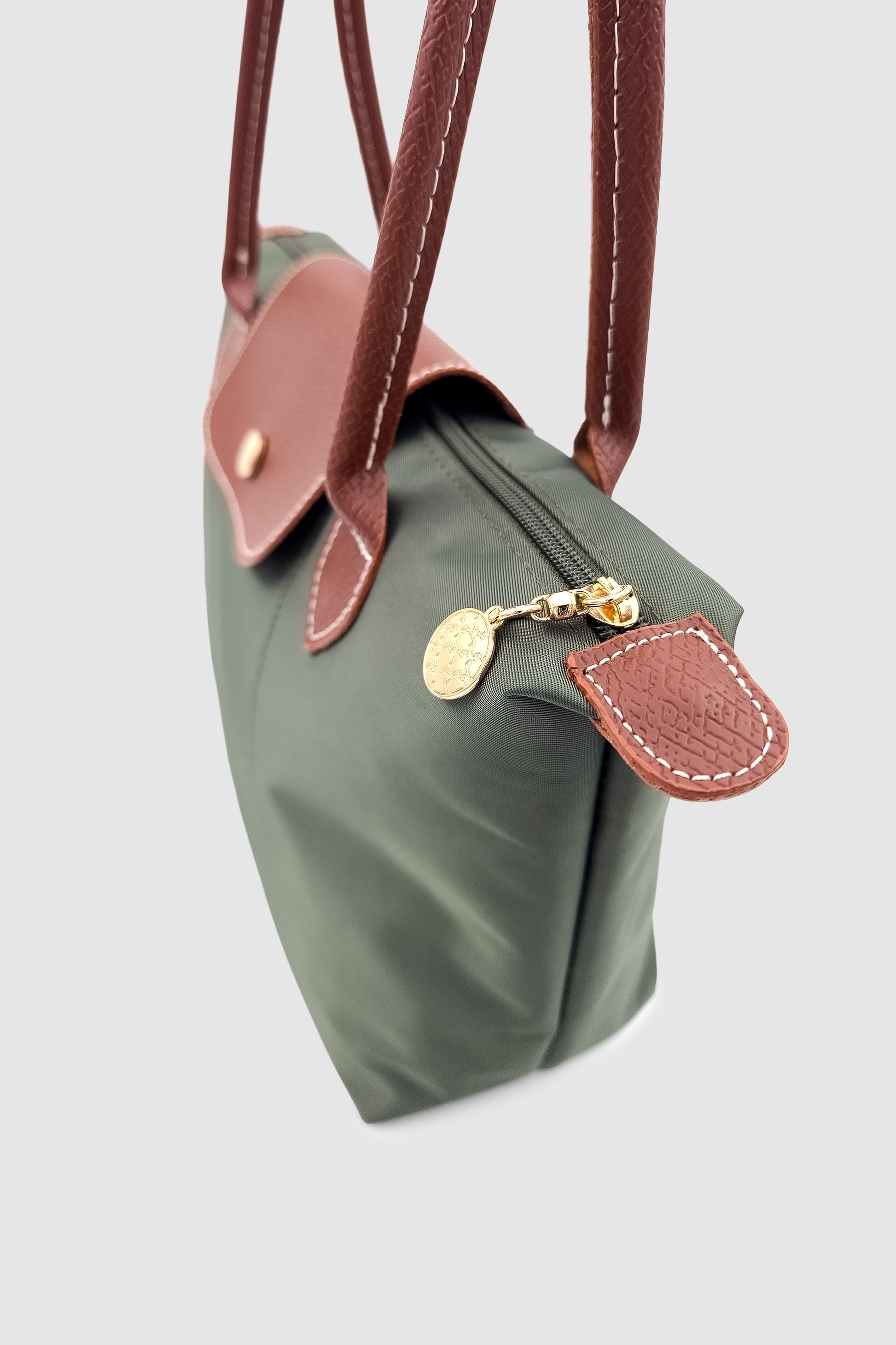 Liros Çıtçıt Kapak ve Fermuar Kapamalı Katlanabilir Büyük Boy Tote Omuz Çantası Haki-Taba