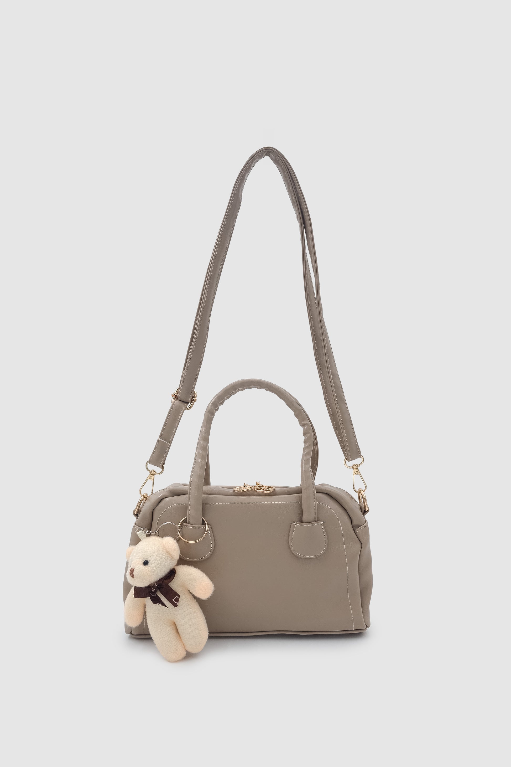 Suera Ayıcık Charmlı Günlük Mini Tote Çapraz Askılı El ve Kol Çantası Vizon
