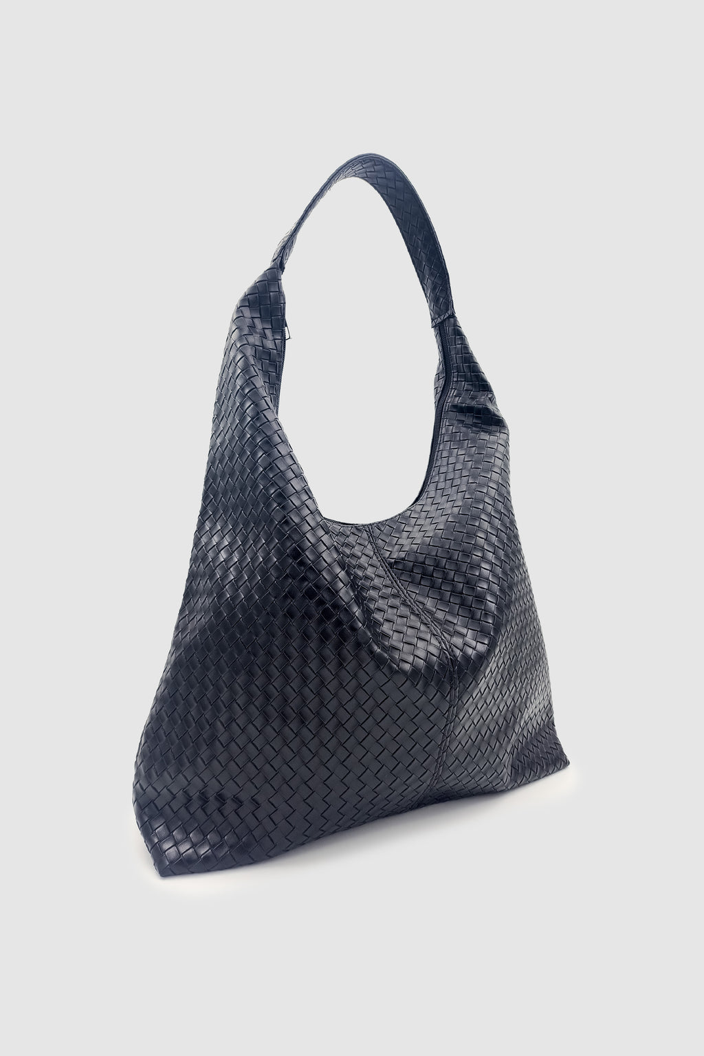 Plaro Örgü Desen Büyük Hacimli Fermuarlı Hobo Omuz Çantası Siyah