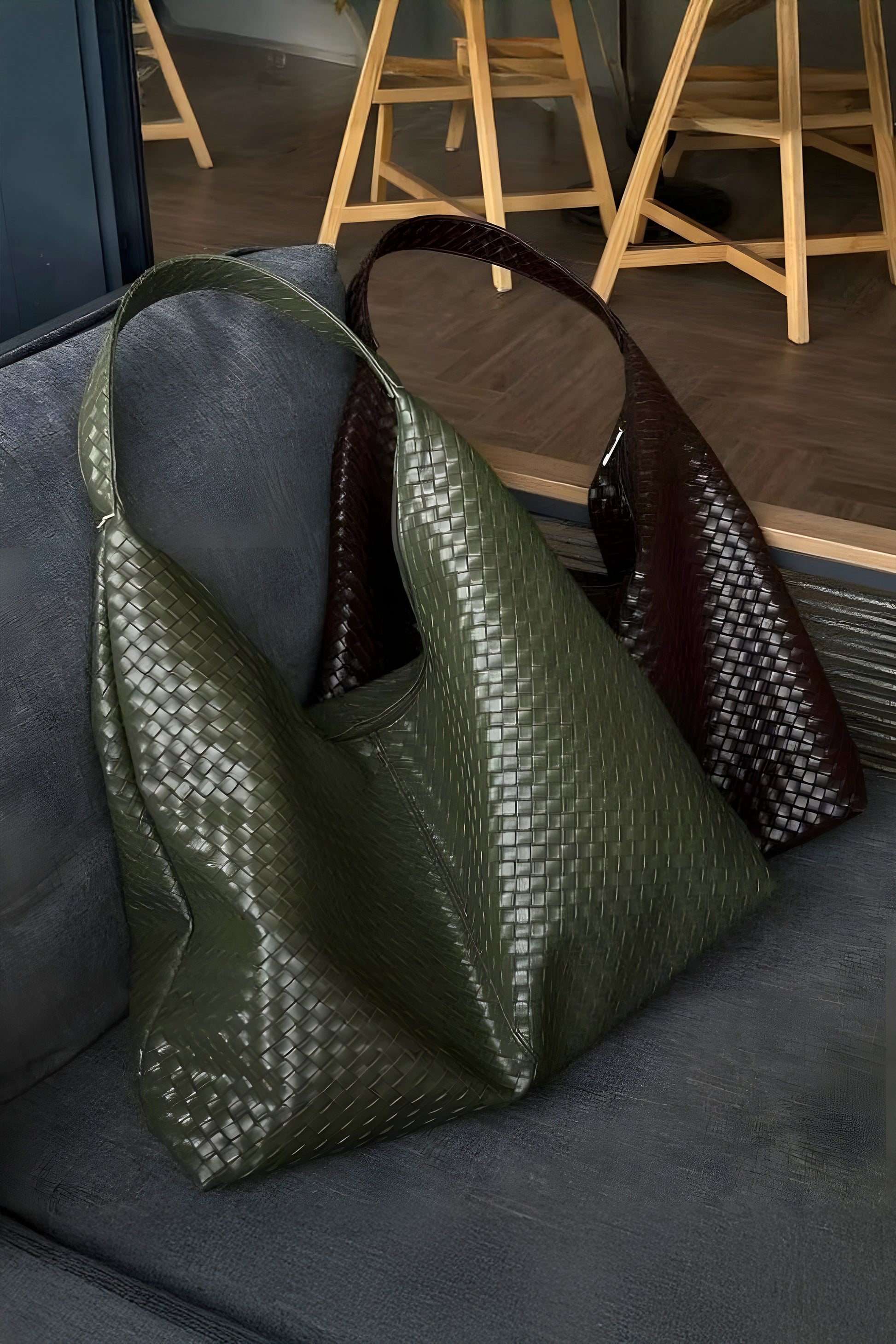 Plaro Örgü Desen Büyük Hacimli Fermuarlı Hobo Omuz Çantası Acı Kahve