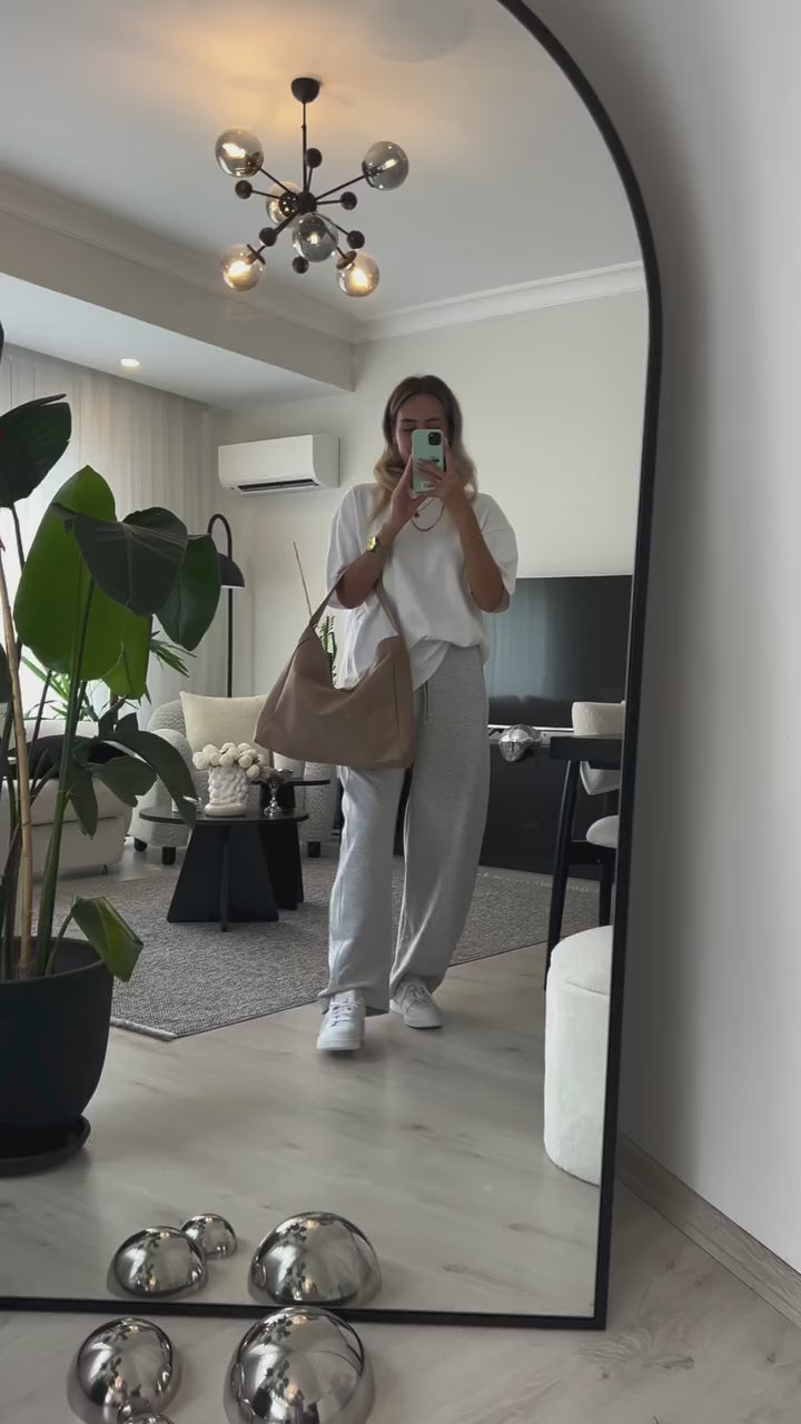 Anros Süet Kumaş Yumuşak Dokulu Büyük Boy El, Kol ve Omuz Çantası Siyah