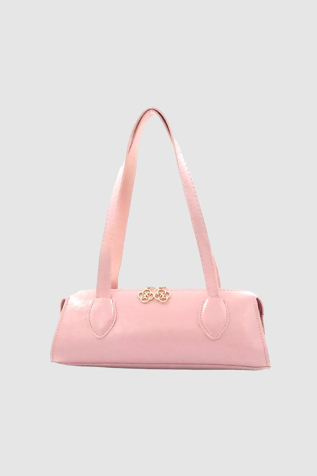 Nalya Kırışık Dokulu Fermuarlı Rugan El ve Omuz Çantası Pembe