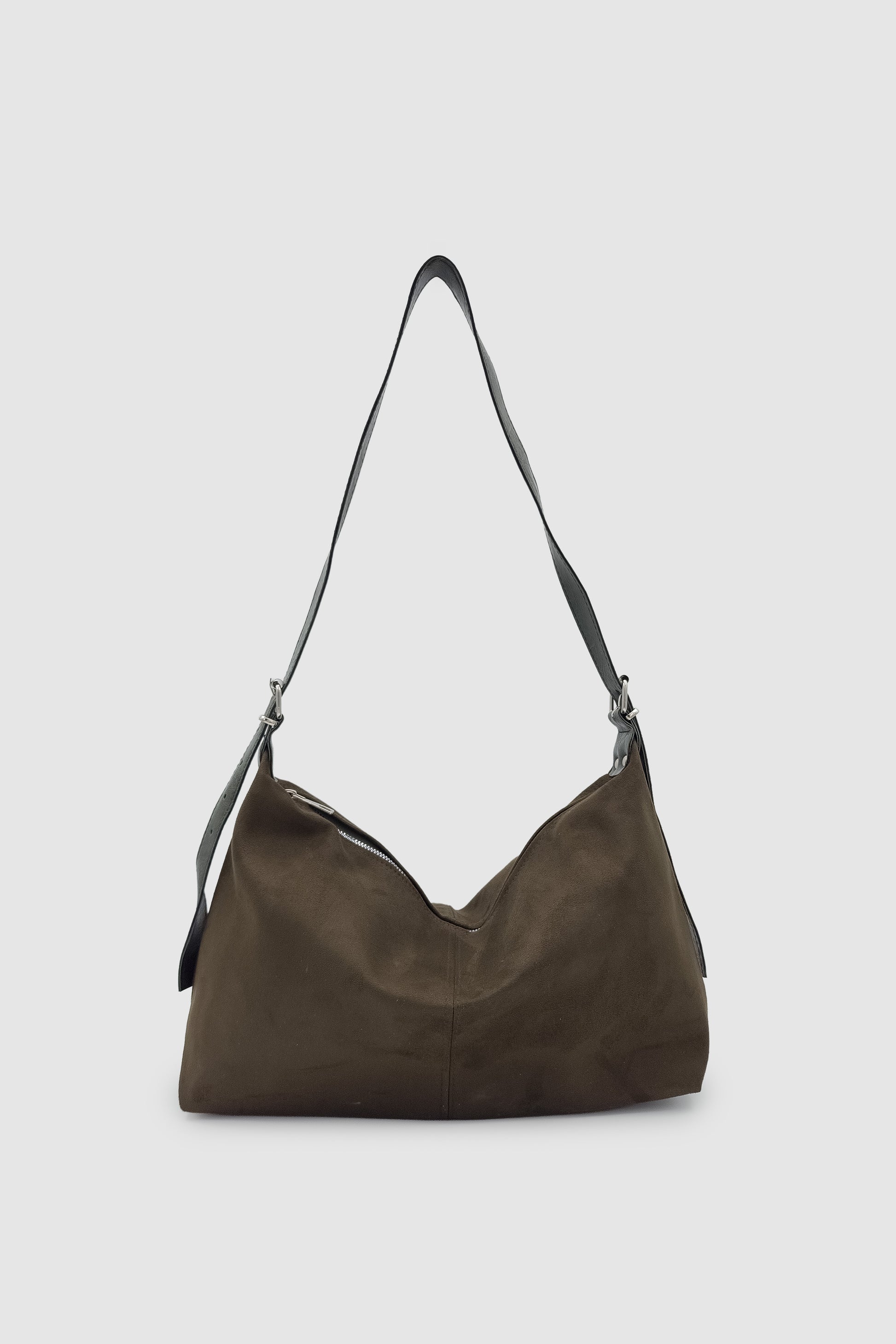 Suroa Ayarlanabilir Askılı Yumuşak Formlu Süet Hobo Kadın El, Kol ve Omuz Çantası Haki