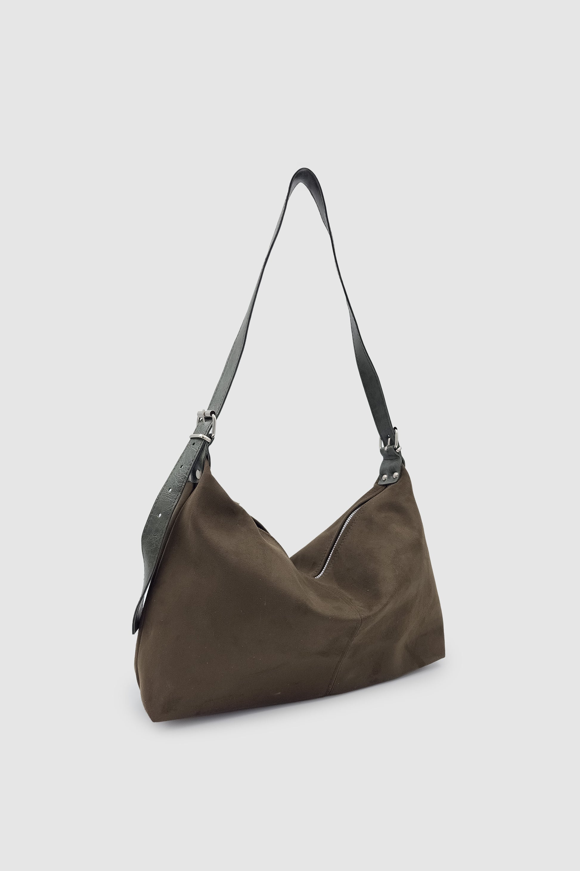 Suroa Ayarlanabilir Askılı Yumuşak Formlu Süet Hobo Kadın El, Kol ve Omuz Çantası Haki