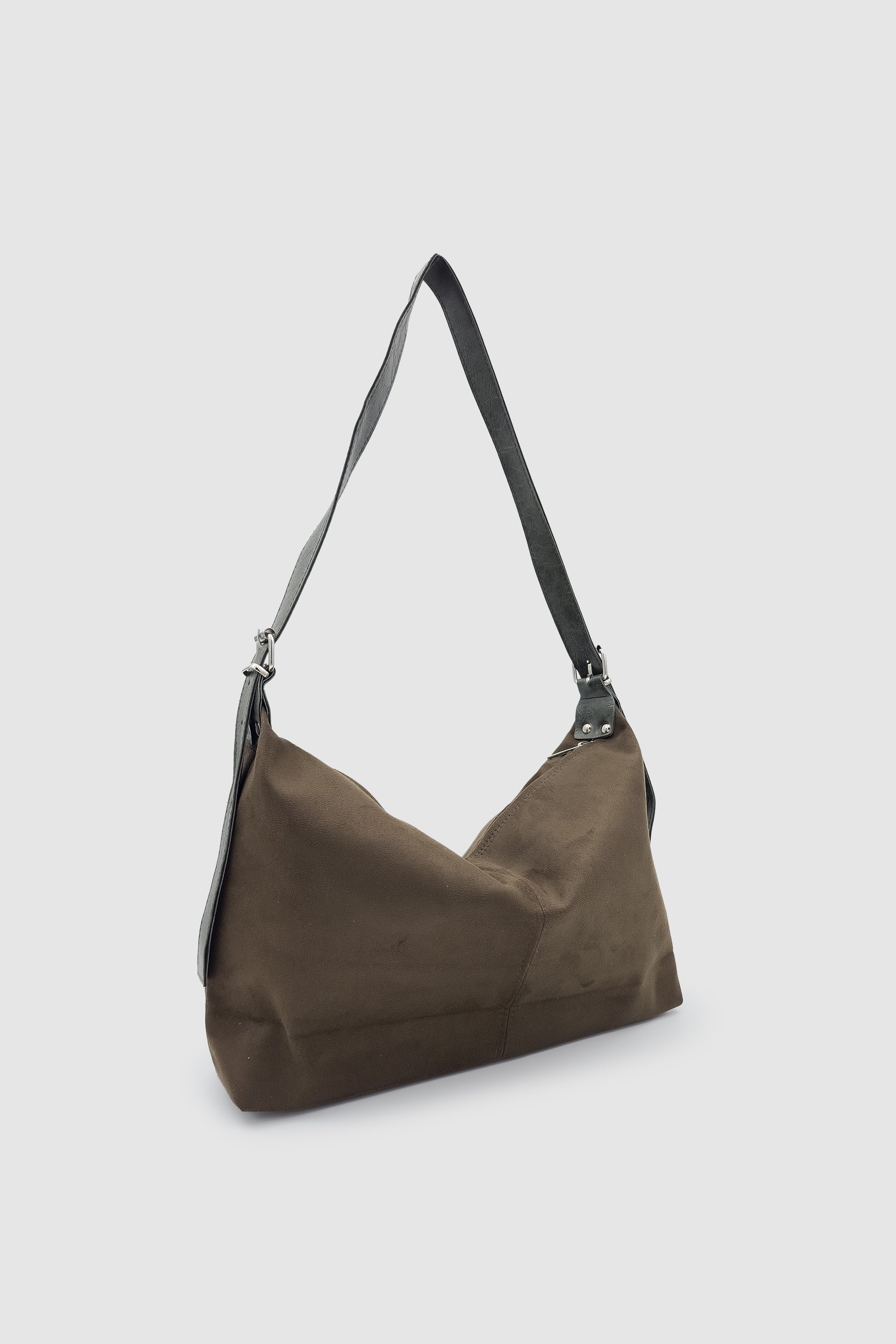 Suroa Ayarlanabilir Askılı Yumuşak Formlu Süet Hobo Kadın El, Kol ve Omuz Çantası Haki