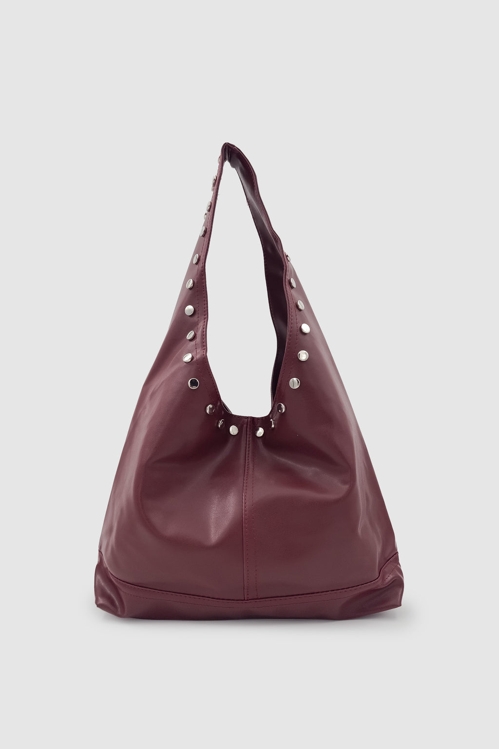 Stula Büyük Hacimli Mıknatıslı Zımba Detaylı Hobo Omuz Çantası Bordo
