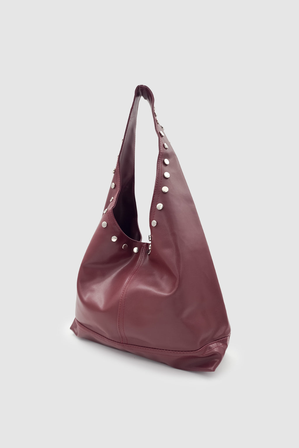 Stula Büyük Hacimli Mıknatıslı Zımba Detaylı Hobo Omuz Çantası Bordo