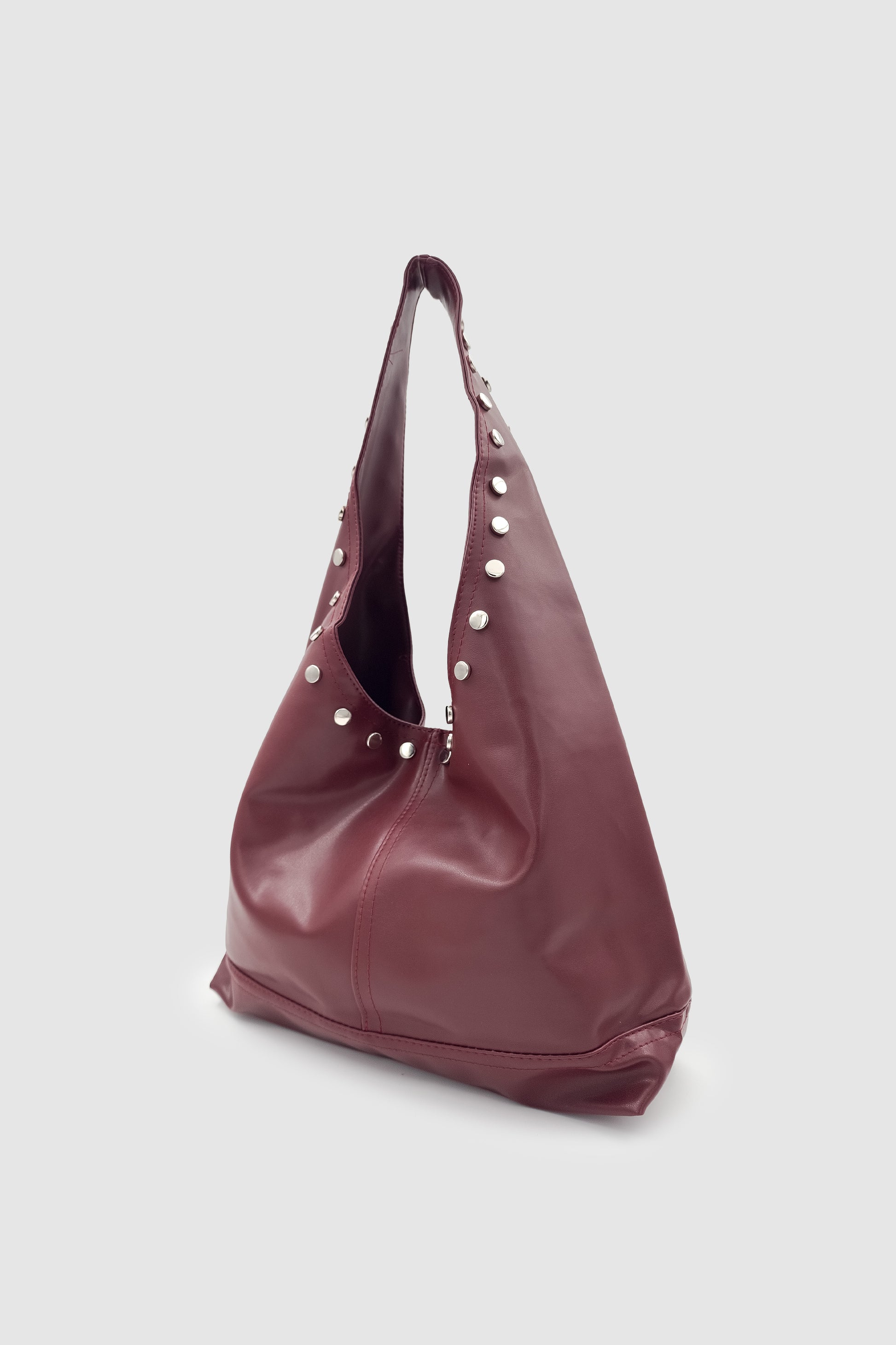 Stula Büyük Hacimli Mıknatıslı Zımba Detaylı Hobo Omuz Çantası Bordo