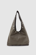Stula Büyük Hacimli Mıknatıslı Zımba Detaylı Hobo Omuz Çantası Haki