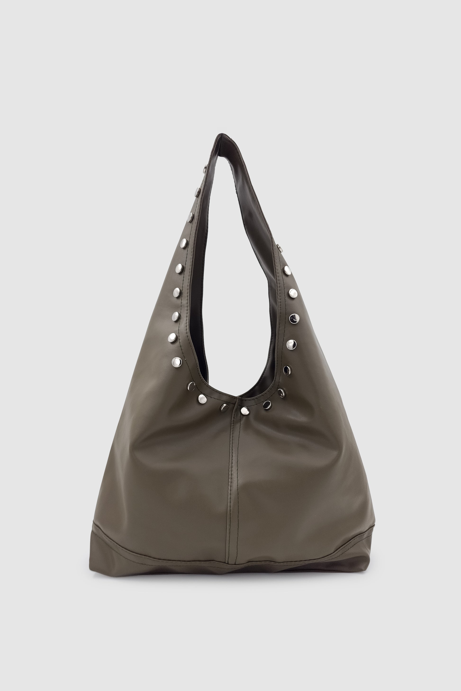 Stula Büyük Hacimli Mıknatıslı Zımba Detaylı Hobo Omuz Çantası Haki