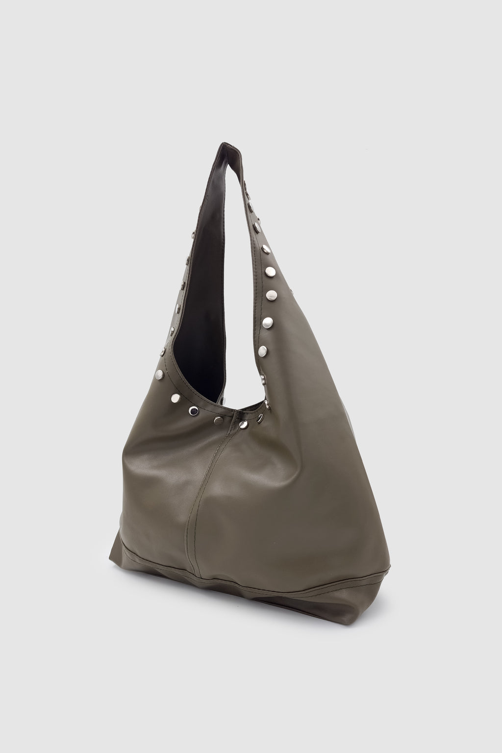 Stula Büyük Hacimli Mıknatıslı Zımba Detaylı Hobo Omuz Çantası Haki