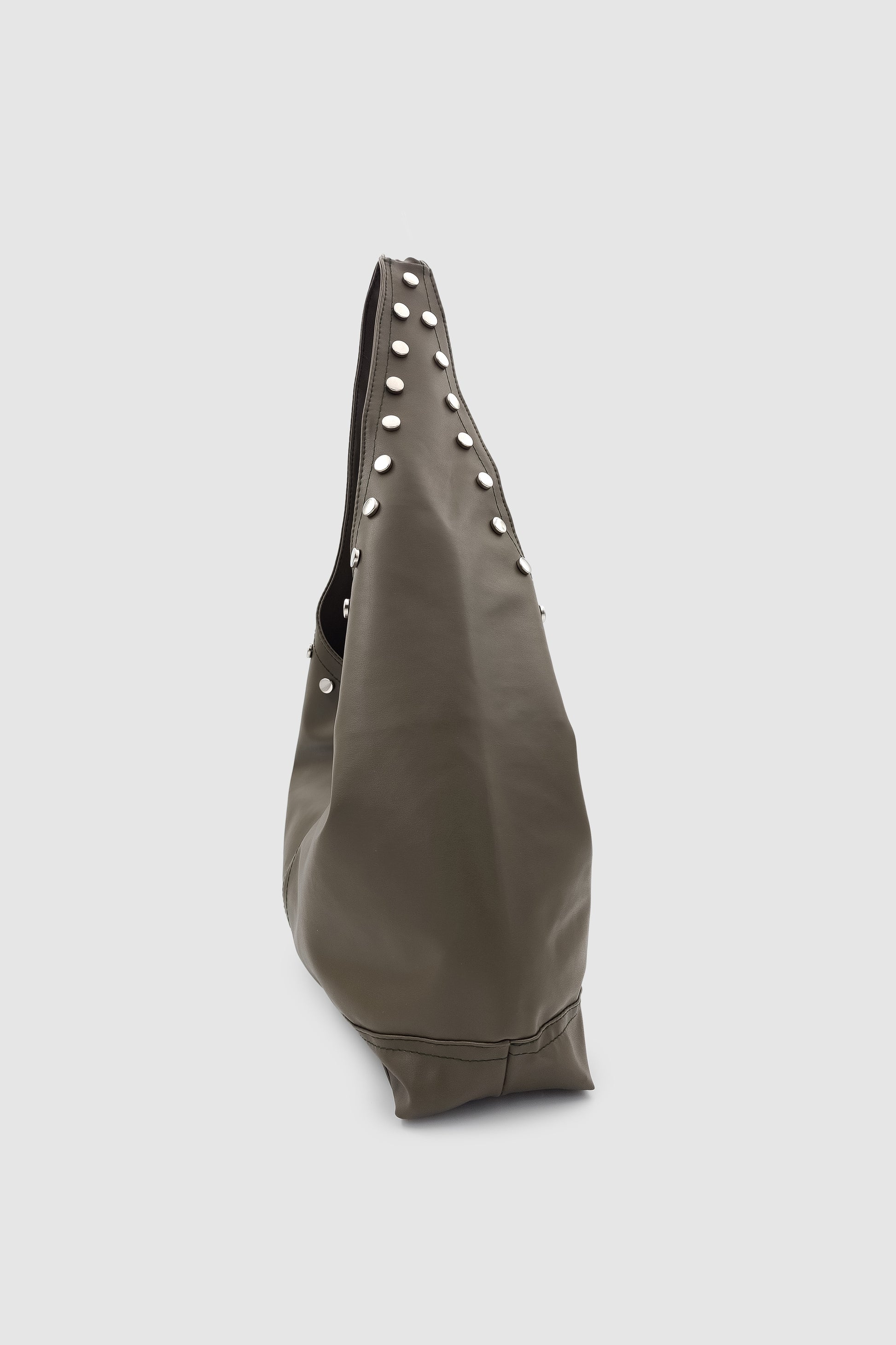 Stula Büyük Hacimli Mıknatıslı Zımba Detaylı Hobo Omuz Çantası Haki