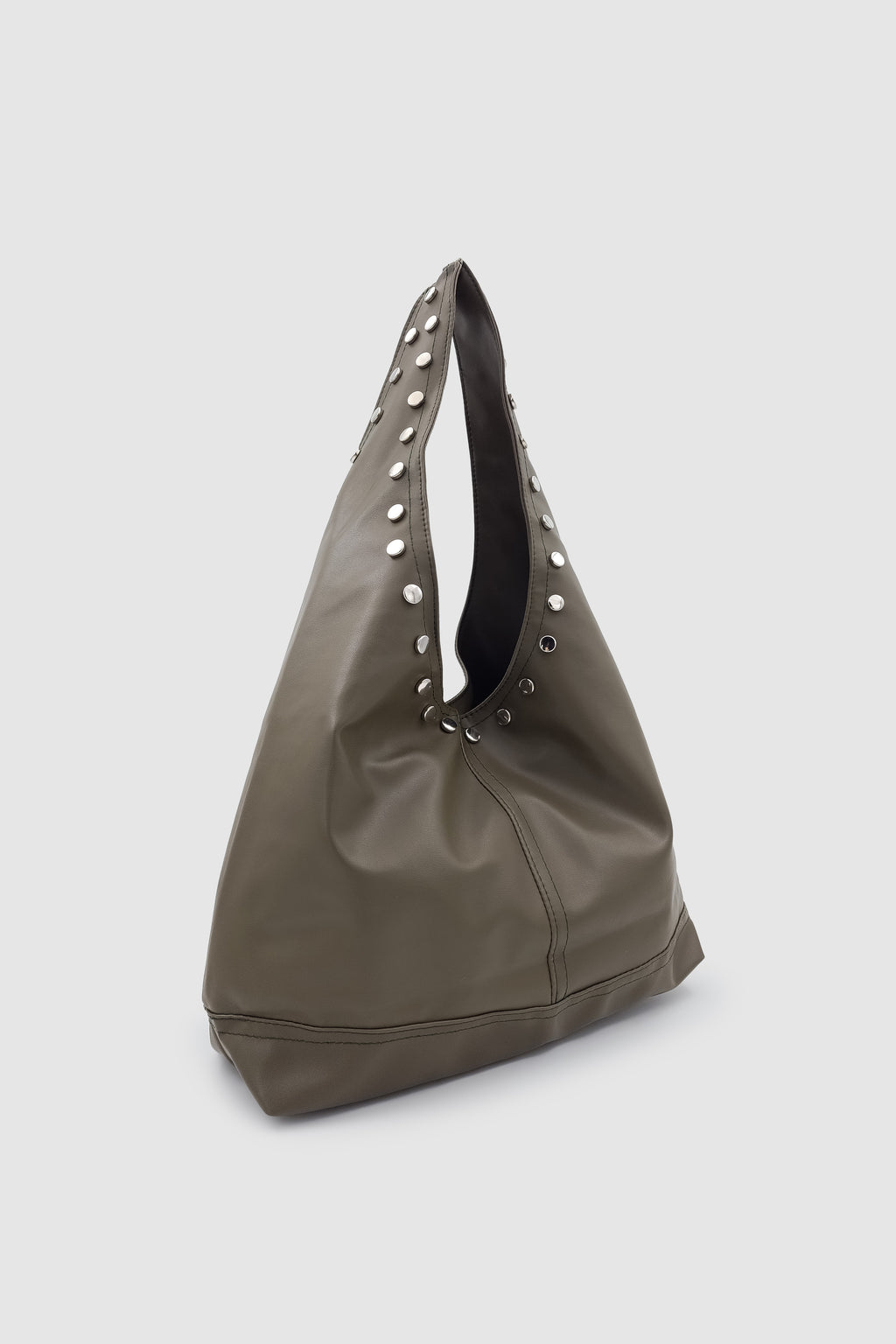 Stula Büyük Hacimli Mıknatıslı Zımba Detaylı Hobo Omuz Çantası Haki