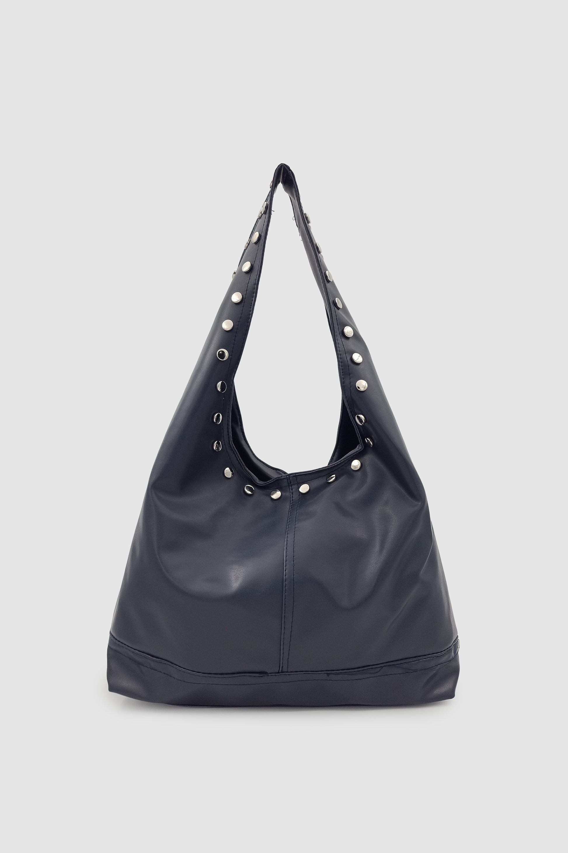 Stula Büyük Hacimli Mıknatıslı Zımba Detaylı Hobo Omuz Çantası Lacivert