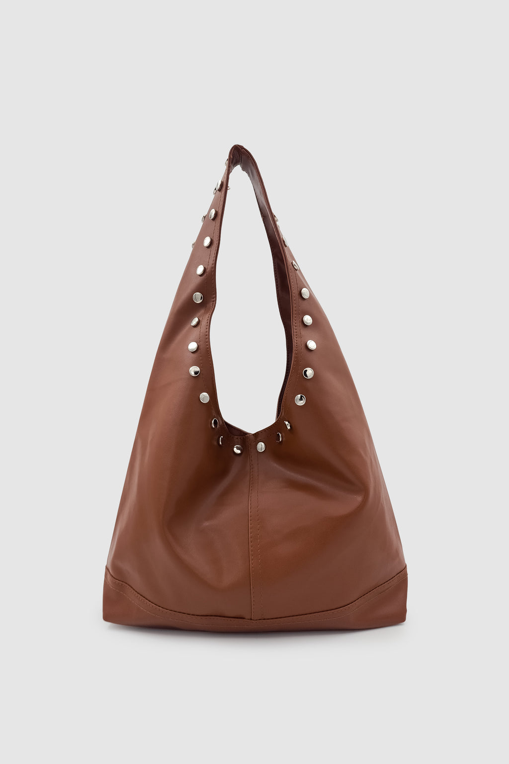 Stula Büyük Hacimli Mıknatıslı Zımba Detaylı Hobo Omuz Çantası Taba