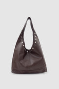 Stula Büyük Hacimli Mıknatıslı Zımba Detaylı Hobo Omuz Çantası Acı Kahve