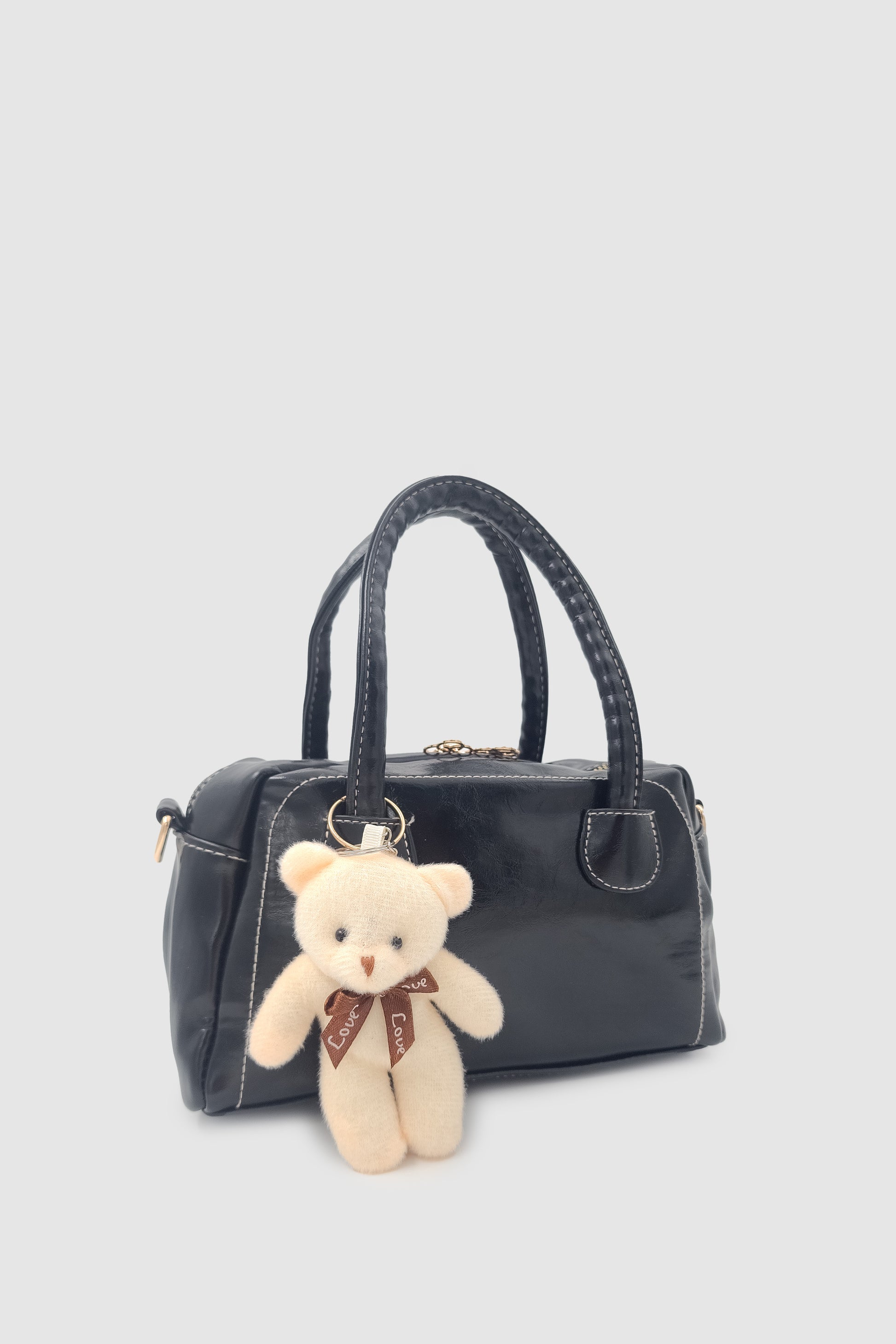 Suera Ayıcık Charmlı Günlük Mini Tote Çapraz Askılı El ve Kol Çantası Siyah