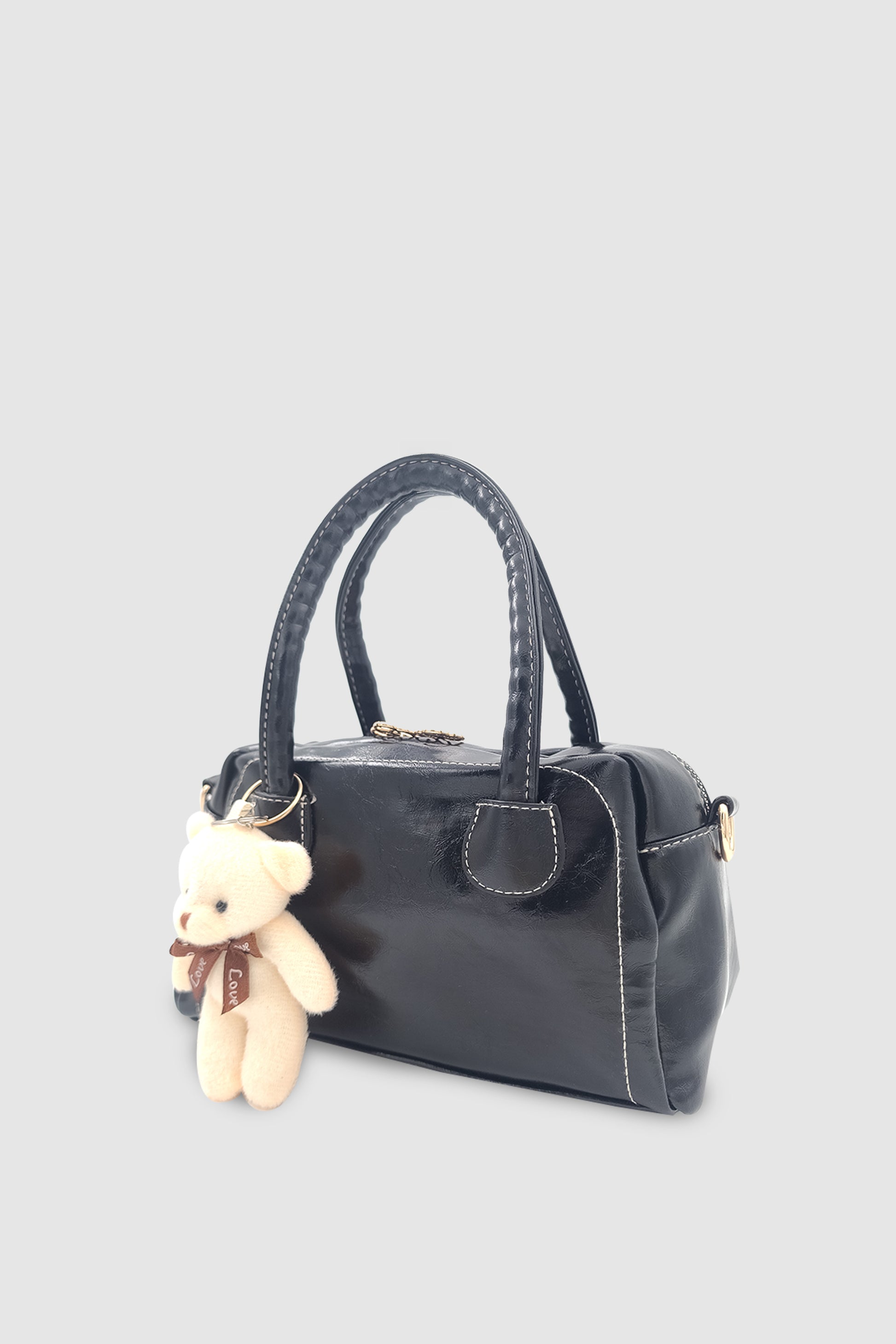 Suera Ayıcık Charmlı Günlük Mini Tote Çapraz Askılı El ve Kol Çantası Siyah